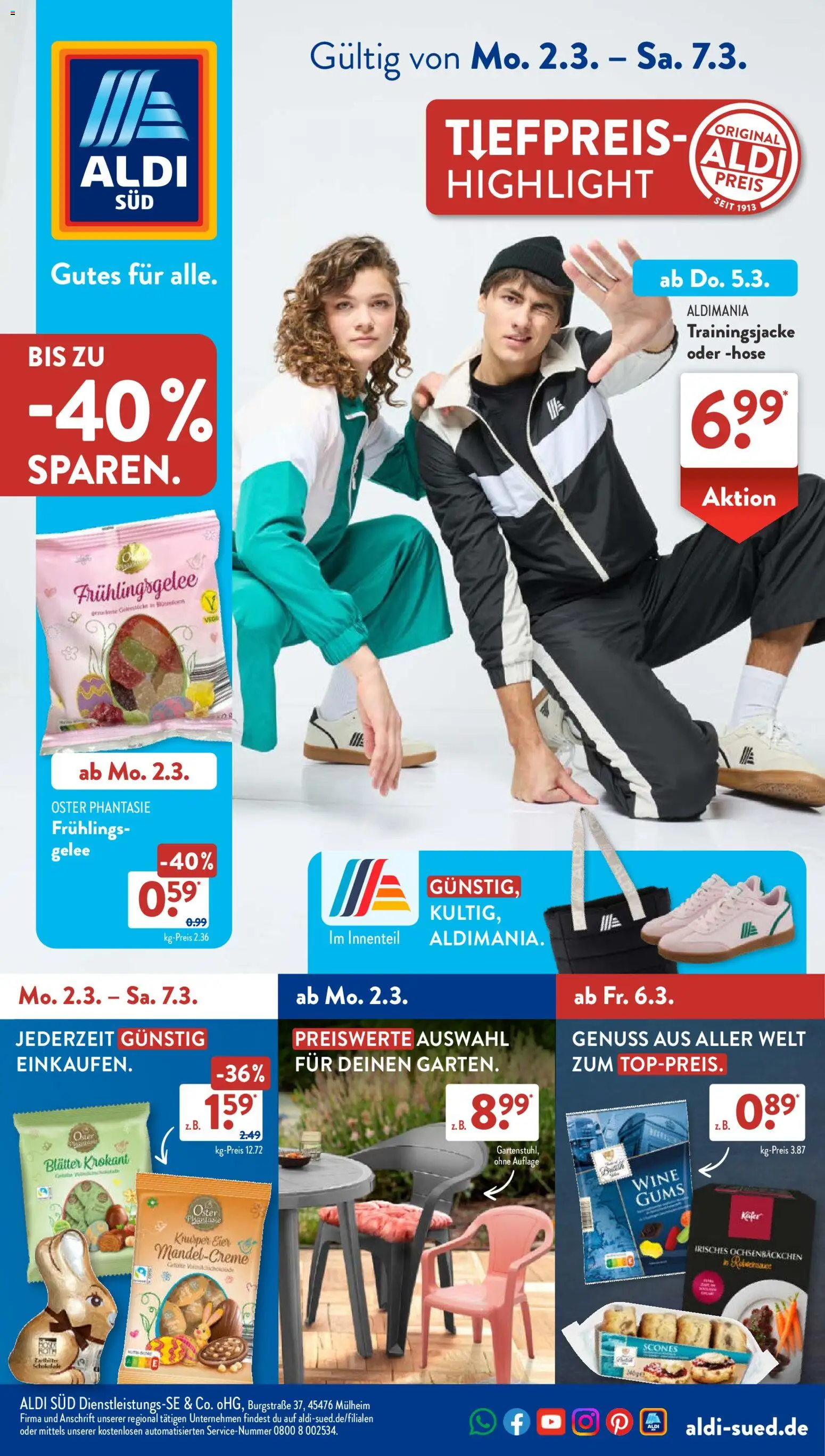 Aldi Süd Prospekt 	 – gültig ab 02.03.2026 | Seite: 1 | Produkte: Trainingsjacke, Hose