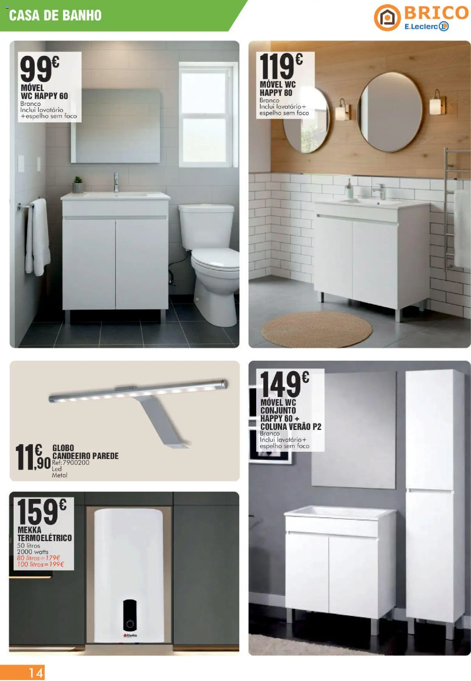 E.Leclerc Folheto Brico Lamego │ válido de 16.05.2026 | Página: 14 | Produtos: Candeeiro, Lavatório, Casa de banho, Banho