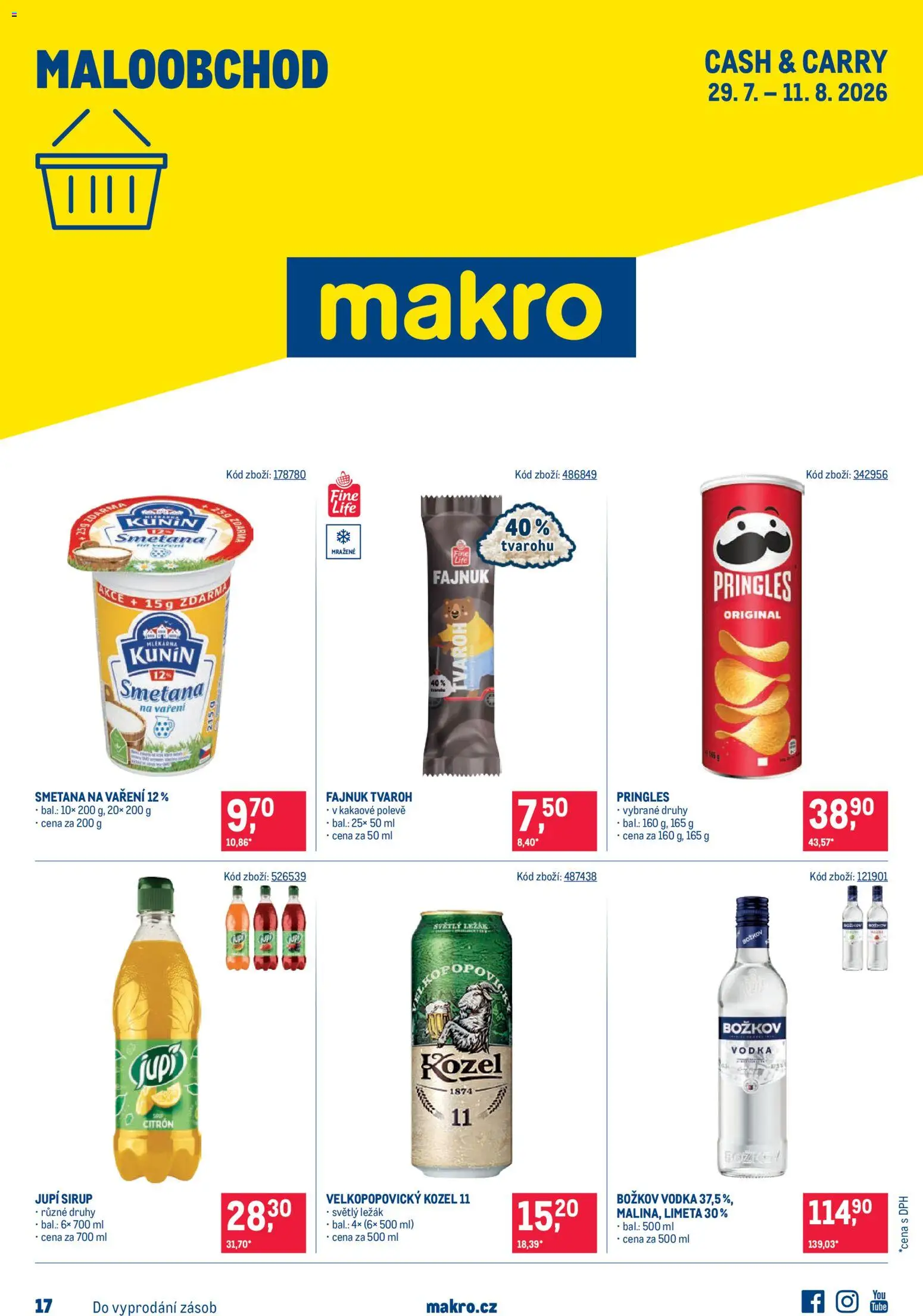 Makro leták - Maloobchod od 29.07.2026 | Strana: 1 | Produkty: Pringles, Velkopopovický Kozel, Velkopopovický Kozel 11, Smetana na vaření