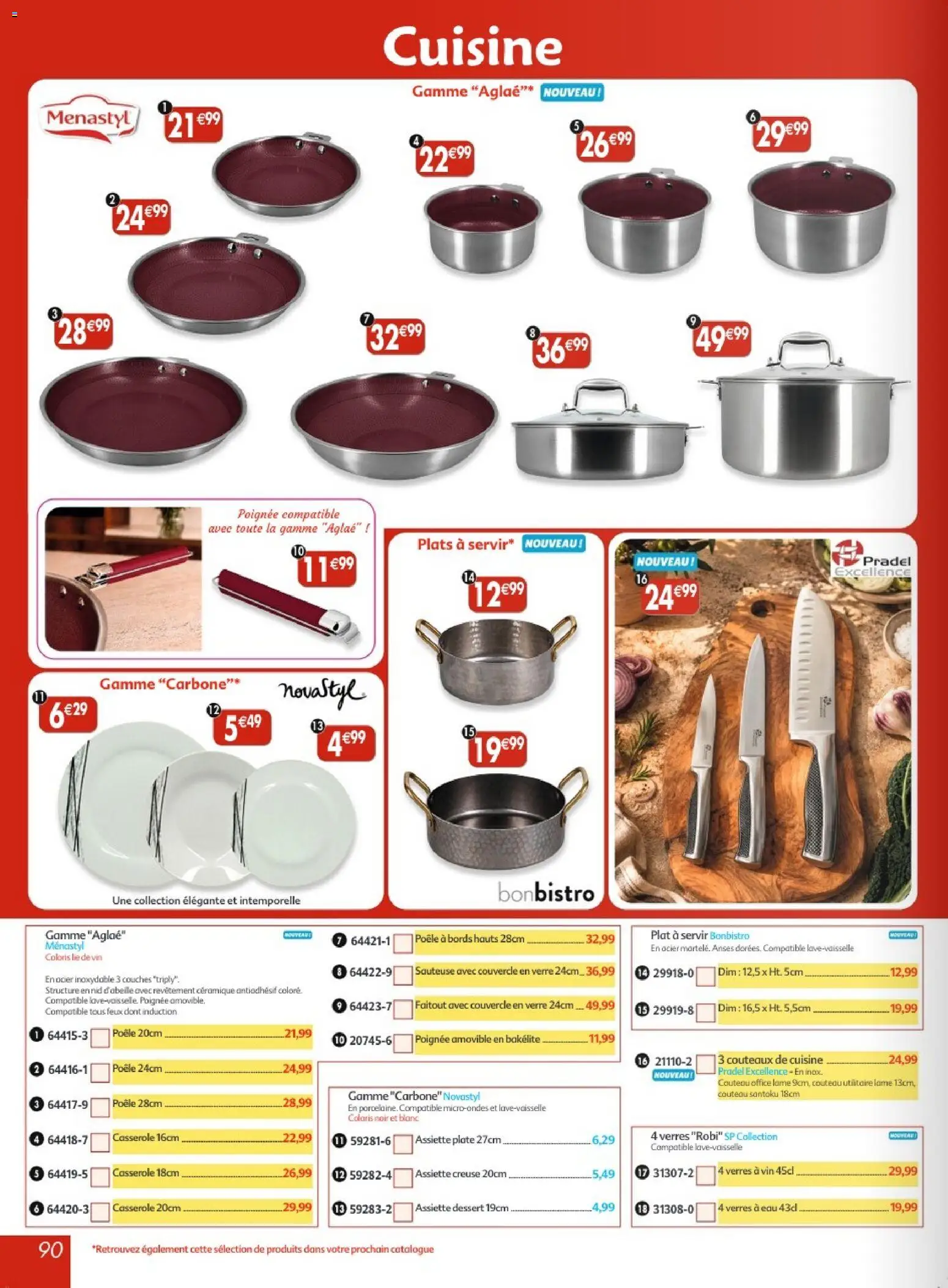 {H1} | Page: 90 | Produits: Faitout, Poêle, Casserole, Verres