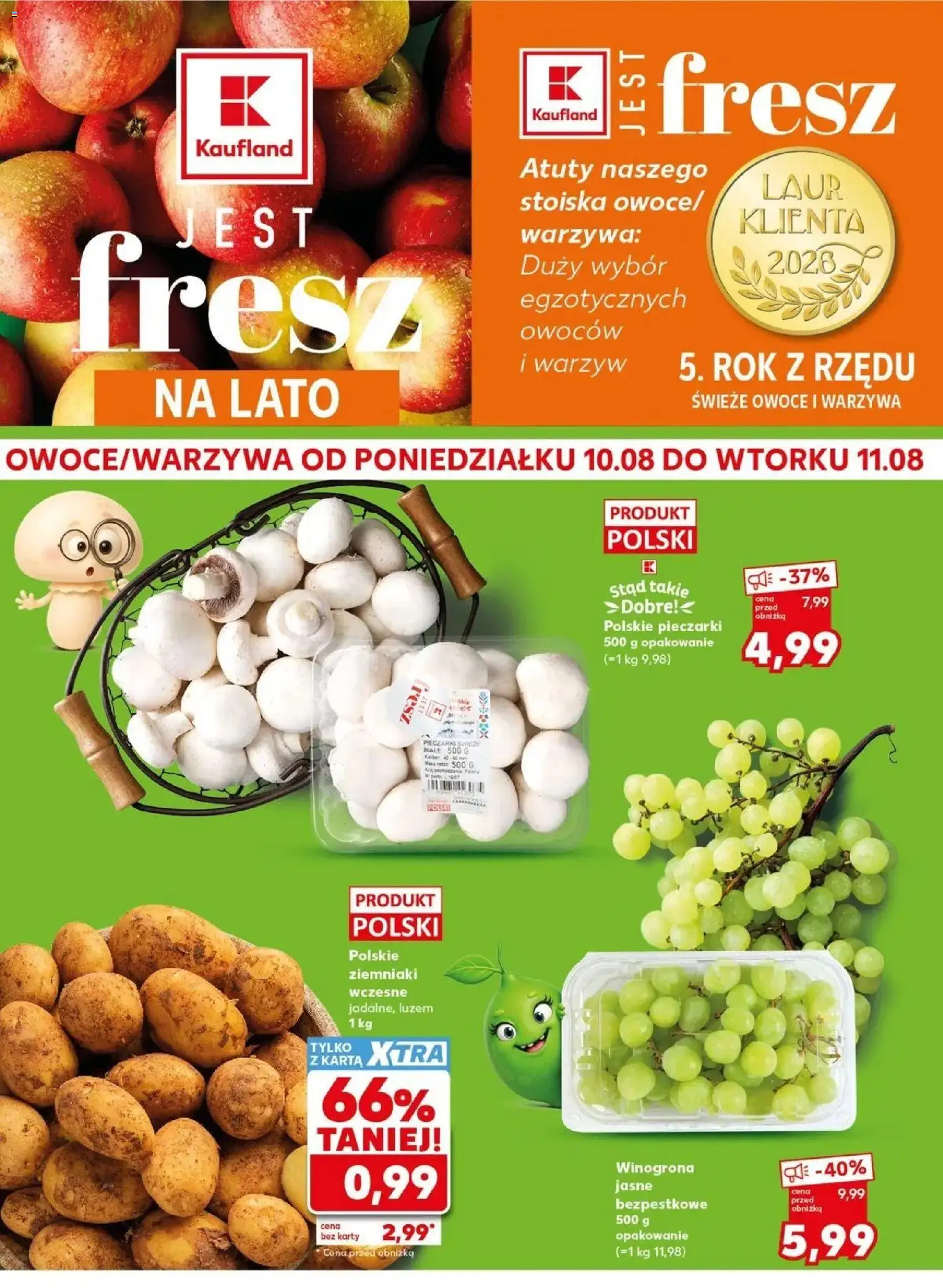 Kaufland gazetka - Mocny start od 10.08.2026 - od jutra PDF | Strona: 2 | Produkty: Pieczarki, Pieczarki białe, Ziemniaki, Warzywa