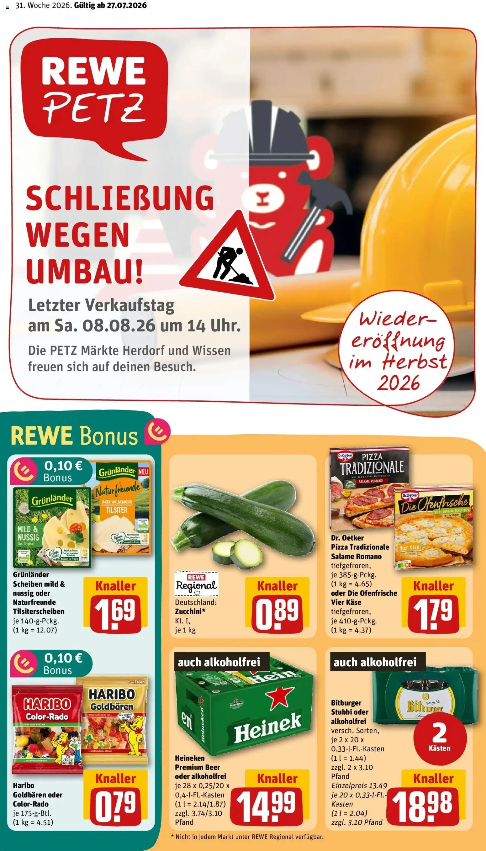 Rewe Prospekt Betzdorf – gültig ab 27.07.2026 | Seite: 1 | Produkte: Bitburger, Haribo, Ofenfrische, Grunlander