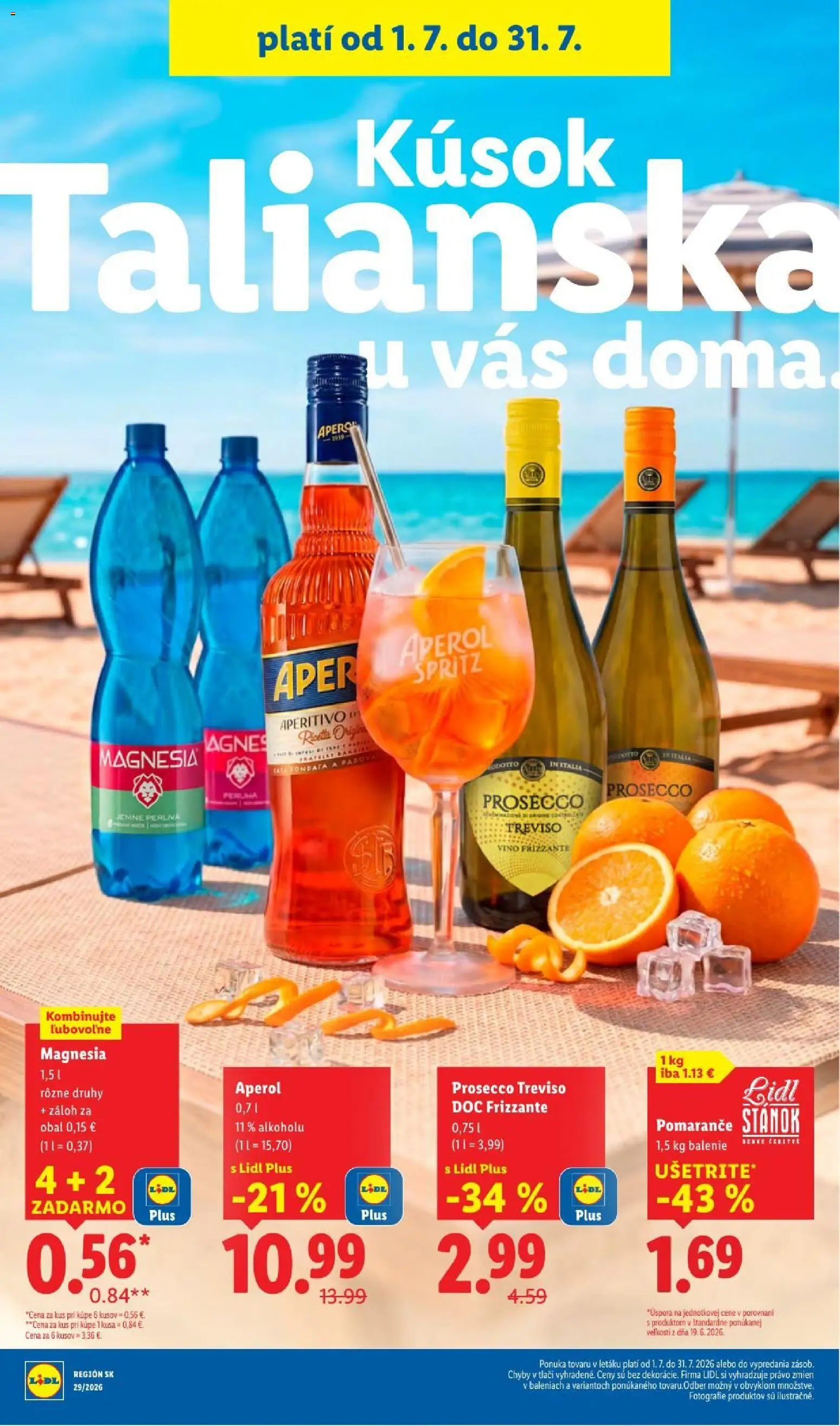Nové Lidl akcie – leták je platný od 20.07.2026 | Strana: 25 | Produkty: Pomaranče, Prosecco, Magnesia, Aperol