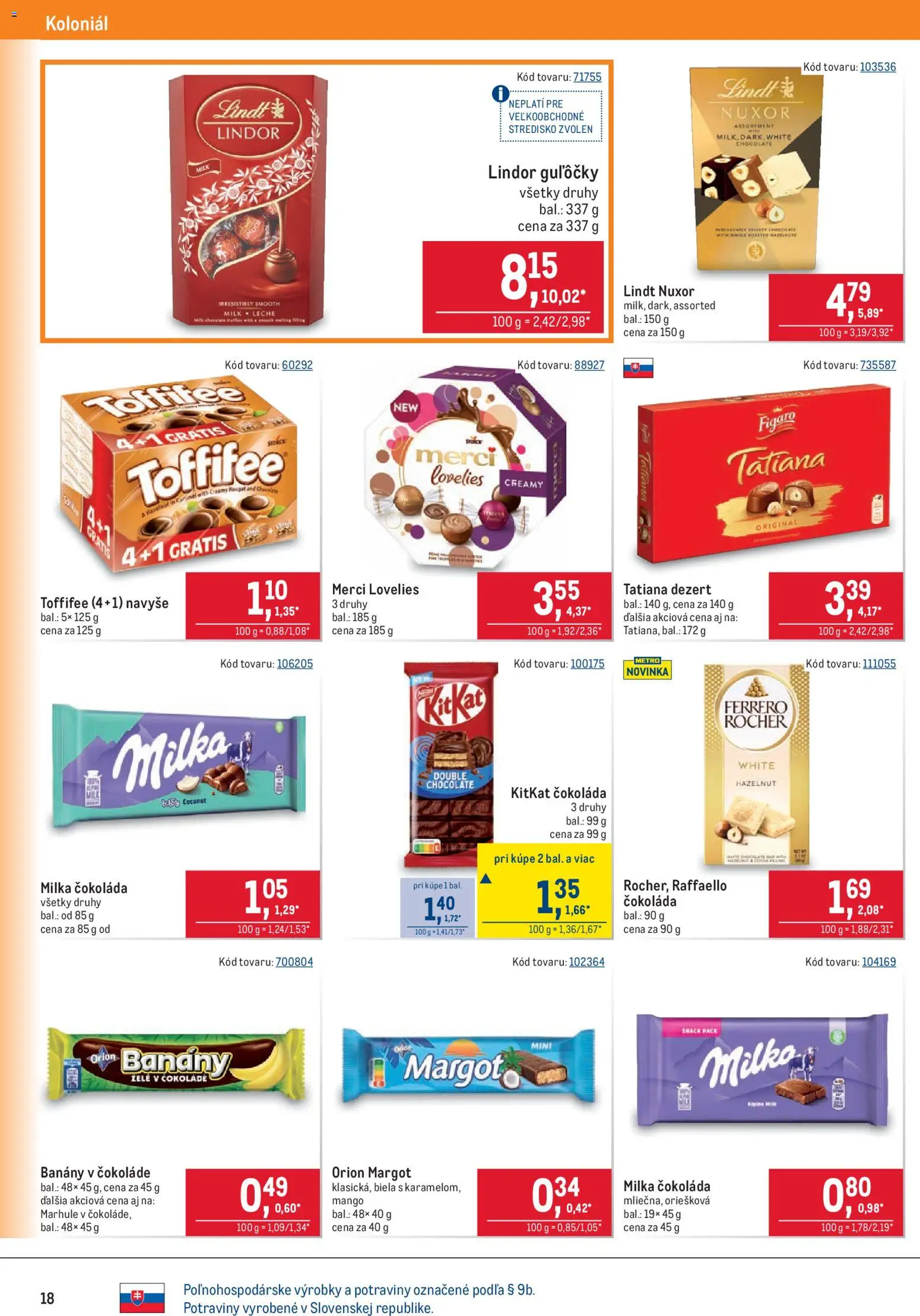 Nové Metro akcie – leták je platný od 09.09.2026 | Strana: 18 | Produkty: Lindt, Merci, Toffifee, Ferrero Rocher