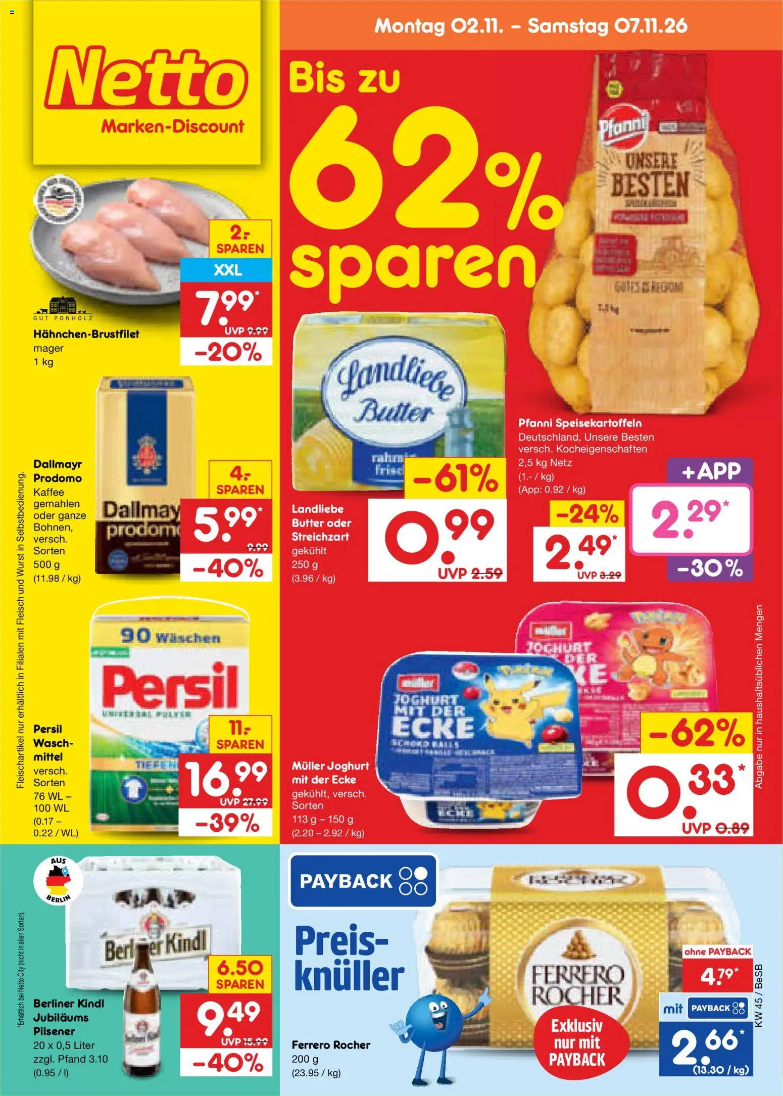 Netto Marken-Discount Prospekt – gültig ab 02.11.2026 | Seite: 1 | Produkte: Butter, Joghurt, Dallmayr, Wurst