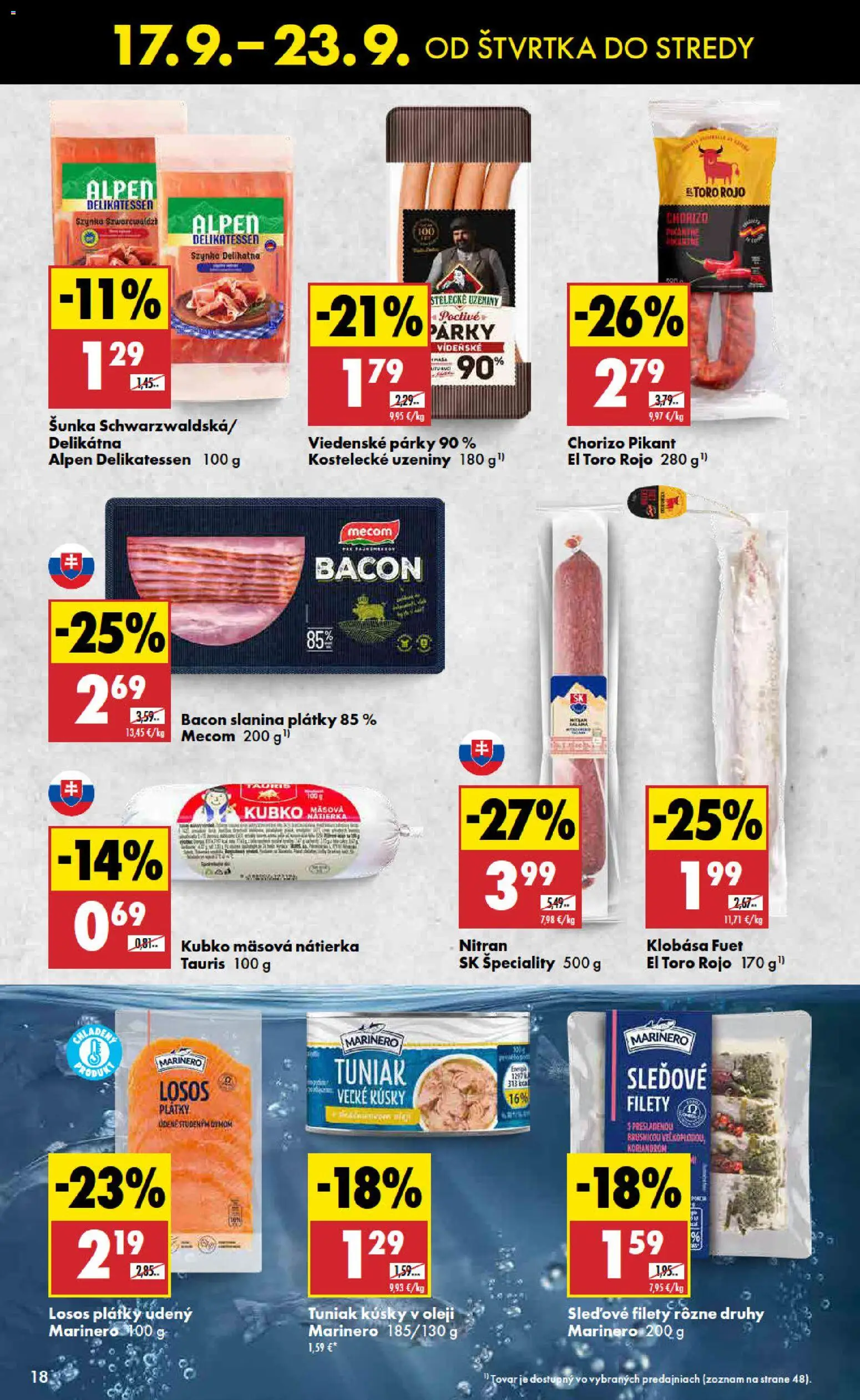 Nové Biedronka akcie – leták je platný od 17.09.2026 | Strana: 18 | Produkty: Tuniak, Slanina, Klobása, Nátierka