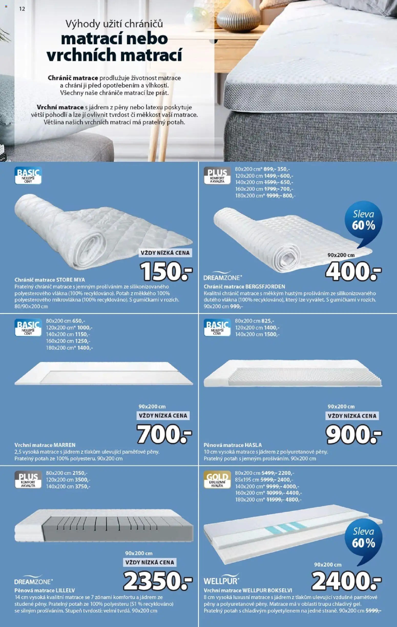 JYSK leták od 16.09.2026 | Strana: 12 | Produkty: Chránič matrace, Vrchní matrace, Matrace, Chrániče