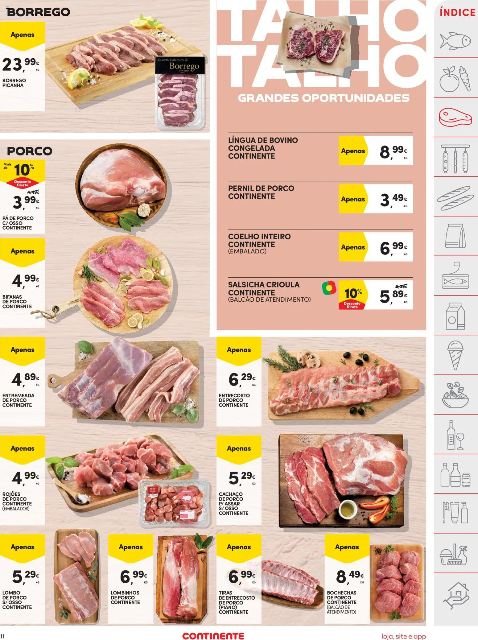 Continente folheto │ válido de 18/08/2026 | Página: 11 | Produtos: Cachaço de porco, Pá de porco, Entremeada, Pá