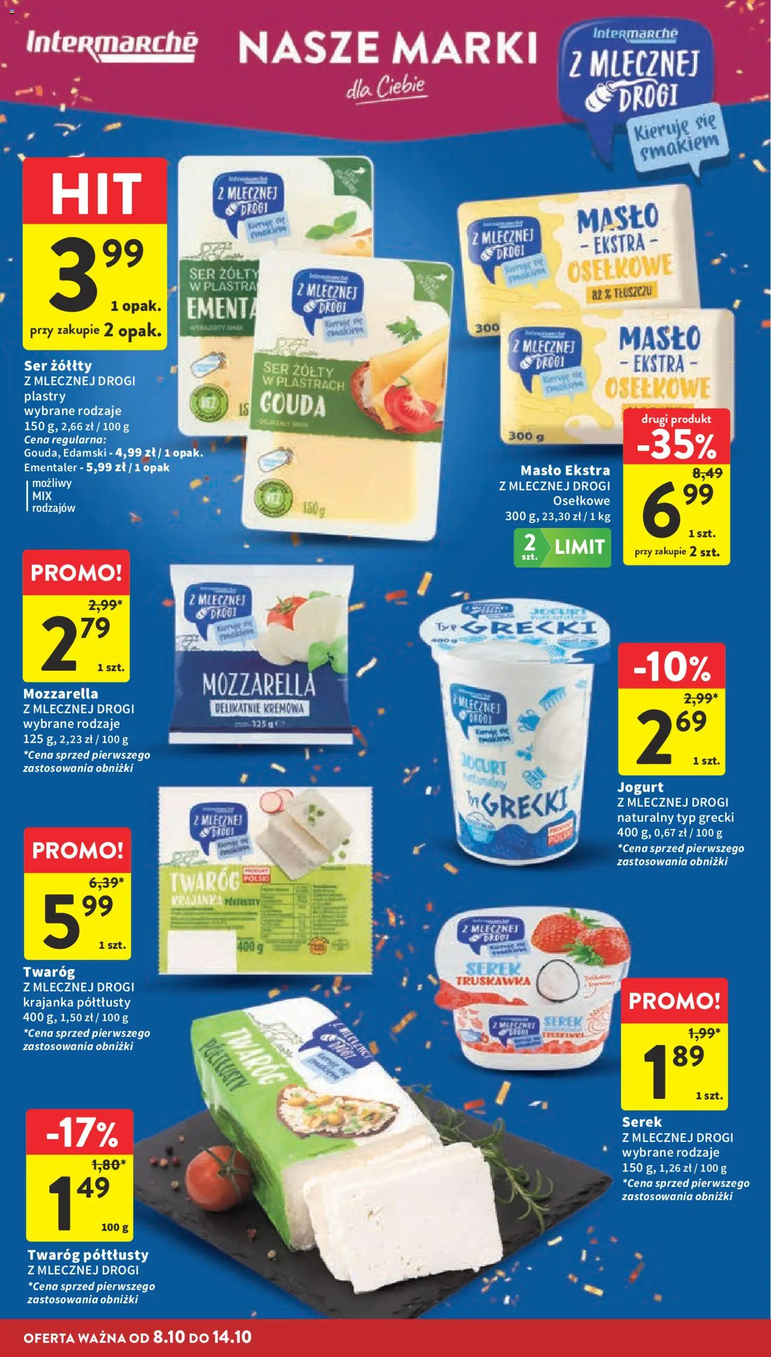 Intermarche gazetka od 08.10.2026 | Strona: 24 | Produkty: Twaróg półtłusty, Serek, Mozzarella, Twaróg