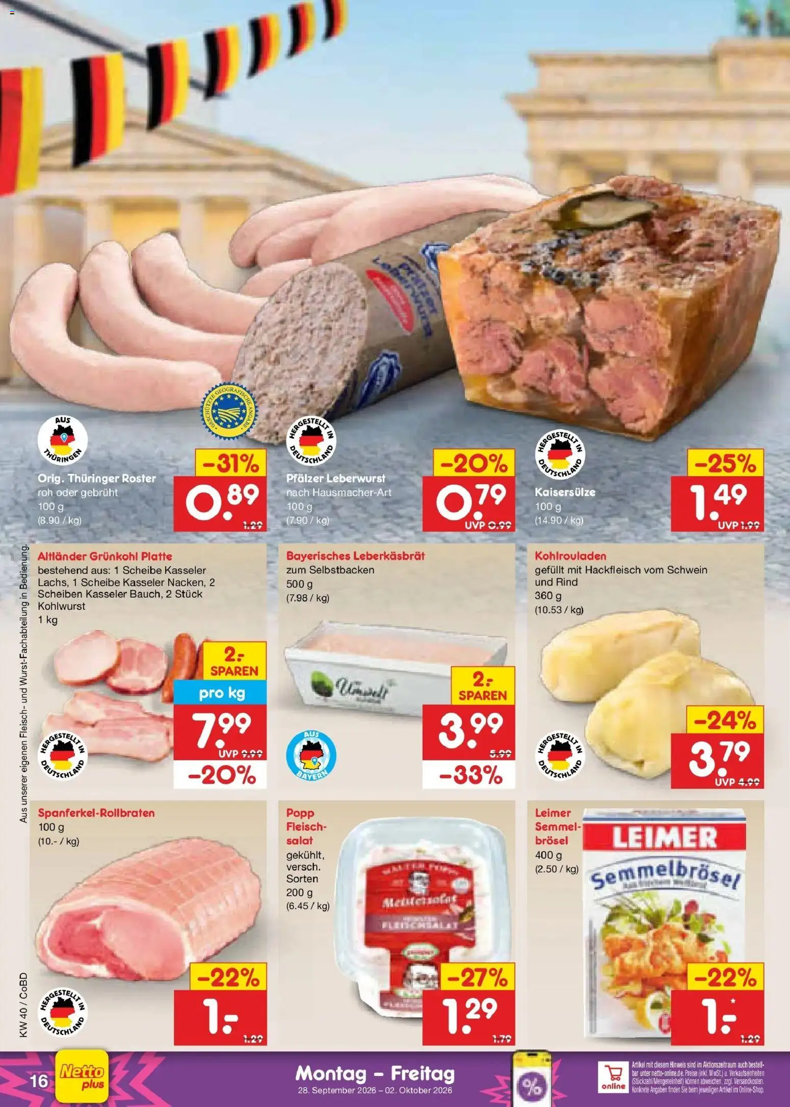Netto Marken-Discount Prospekt Delitzsch – gültig ab 28.09.2026 | Seite: 22 | Produkte: Fleisch, Salat, Hackfleisch