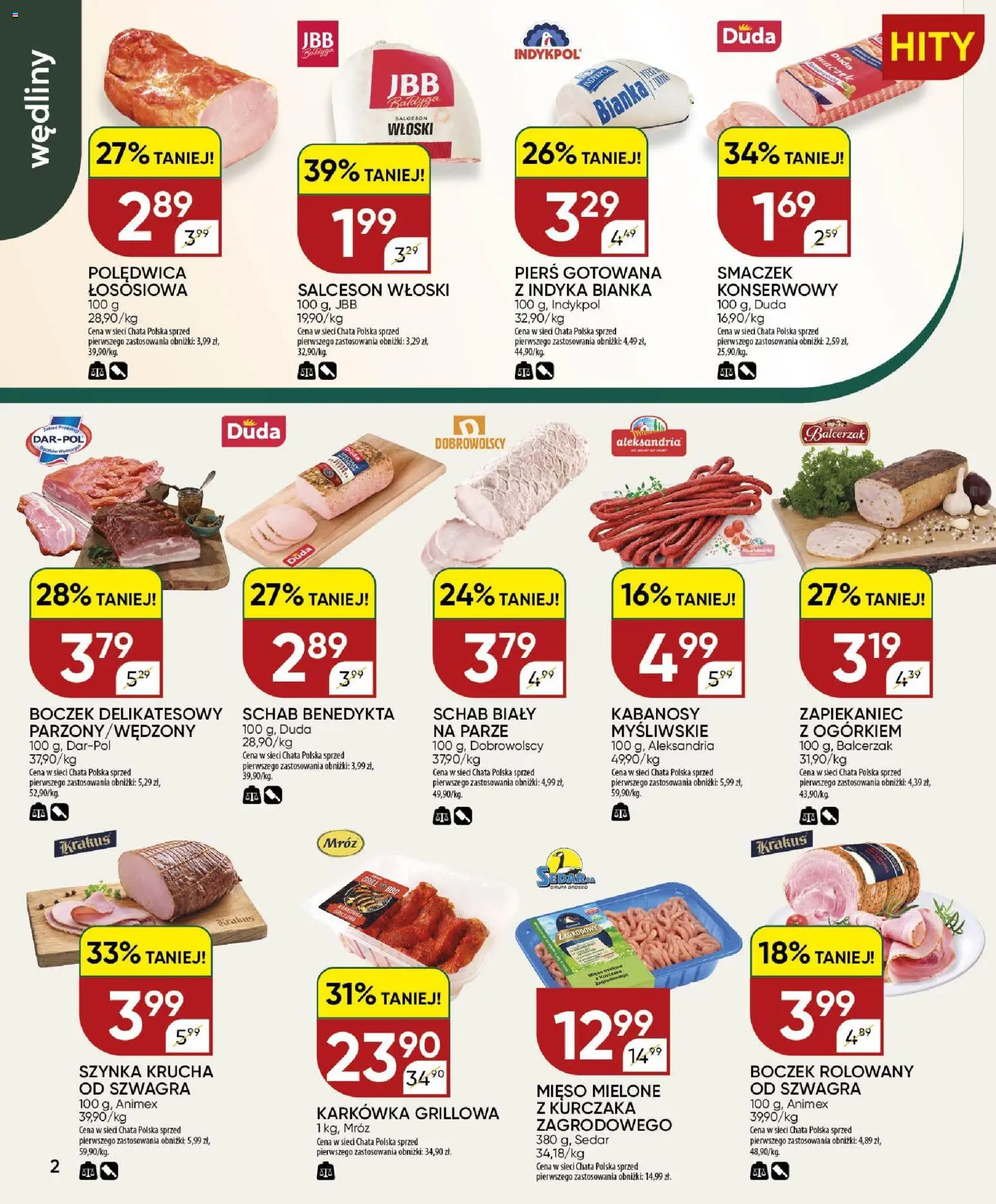 Chata Polska gazetka od 18.06.2026 | Strona: 2 | Produkty: Schab, Kabanosy, Mięso mielone, Wędliny