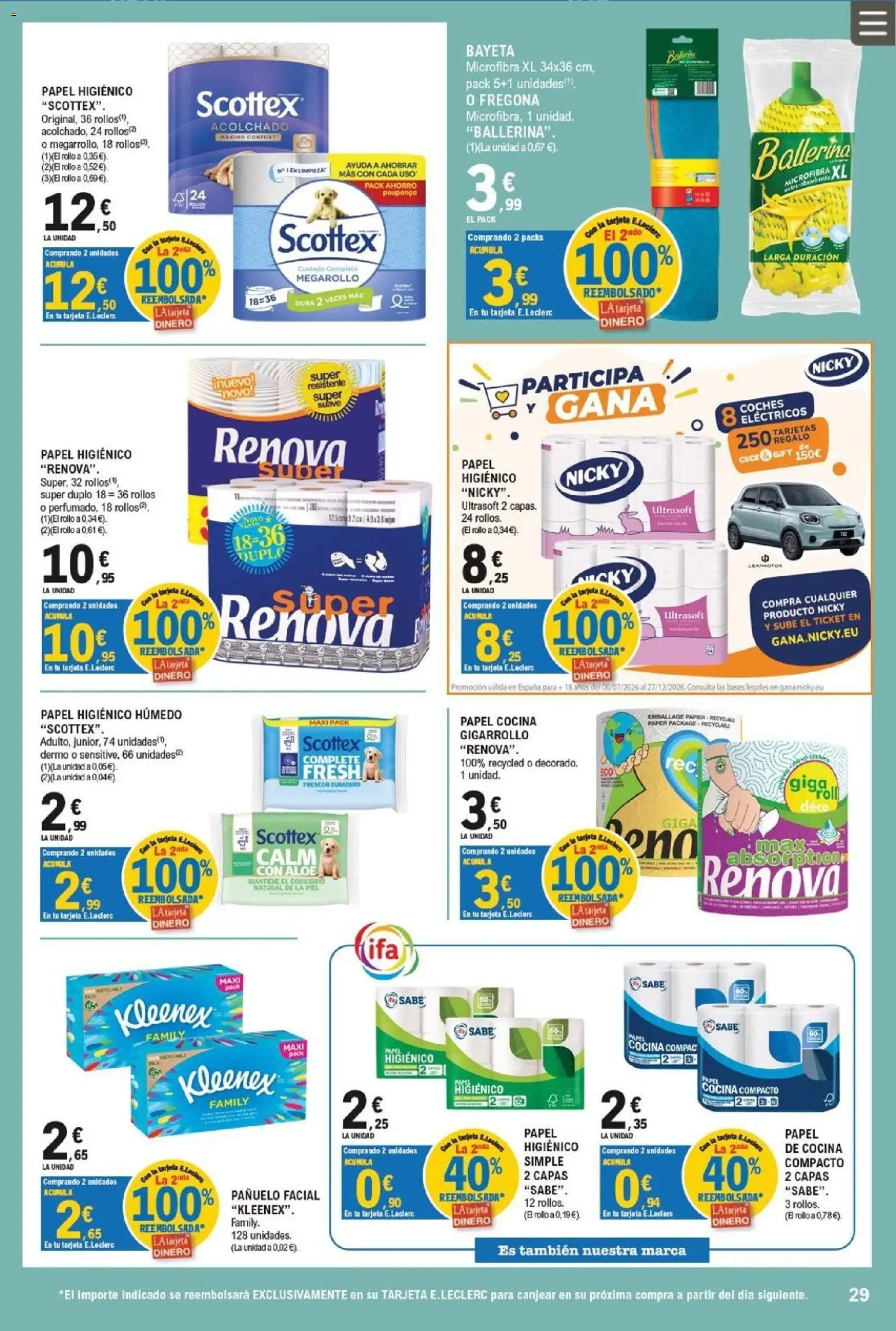 E.Leclerc Trujillo │ válido desde el 26/08/2026 | Página: 29 | Productos: Pañuelo, Papel higienico, Cocina