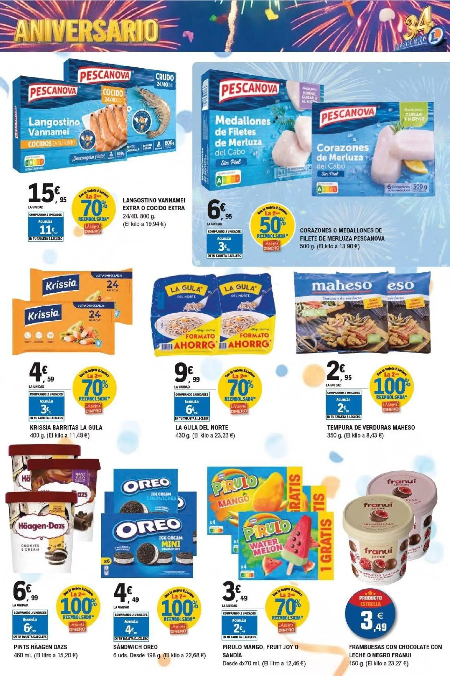 E.Leclerc Aniversario │ válido desde el 13/07/2026 | Página: 17 | Productos: Chocolate, Ρούτερ, Sandía, Langostino