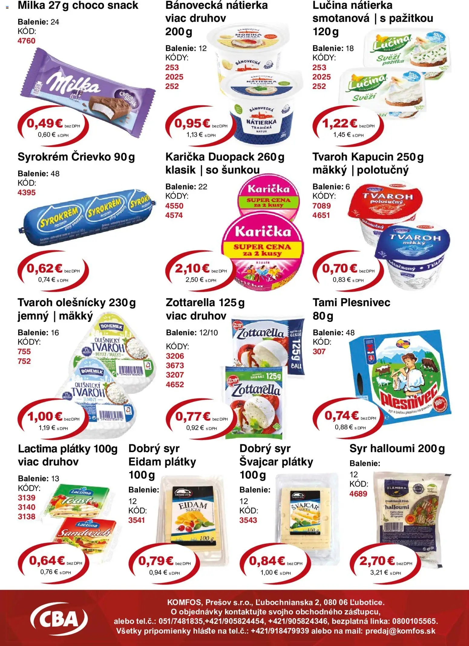 Nové CBA Komfos akcie – leták je platný od 19.06.2026 | Strana: 3 | Produkty: Syr, Eidam, Tvaroh, Milka