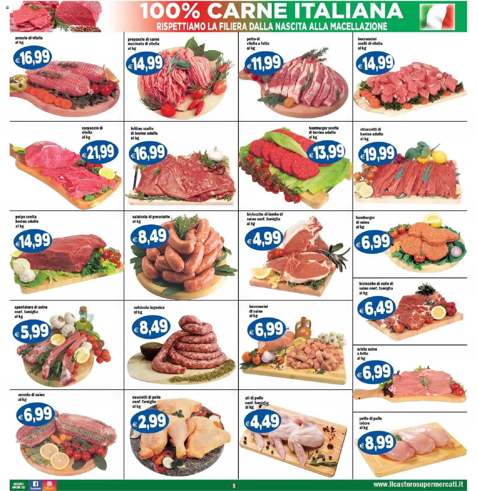 Volantino Il Castoro del 23/09/2026 | Pagina: 8 | Prodotti: Petto di Pollo, Arrosto, Carpaccio, Suino