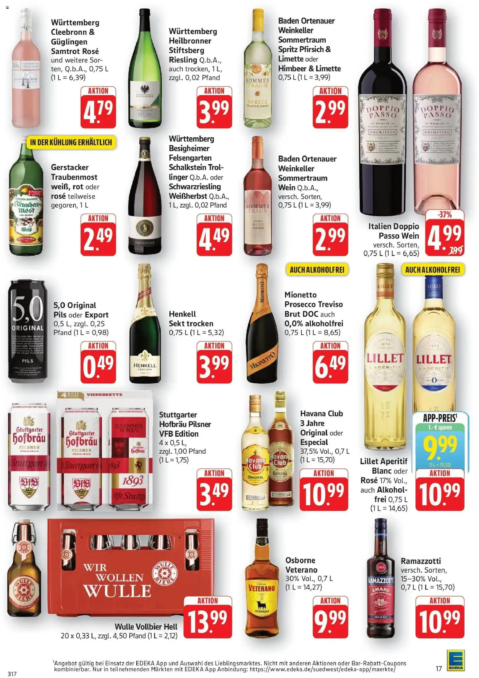 Edeka Prospekt Filderstadt-Bonlanden (ab 17.08.2026) » Angebote Online | Seite: 17 | Produkte: Pils, Prosecco, Doppio Passo, Pfirsich