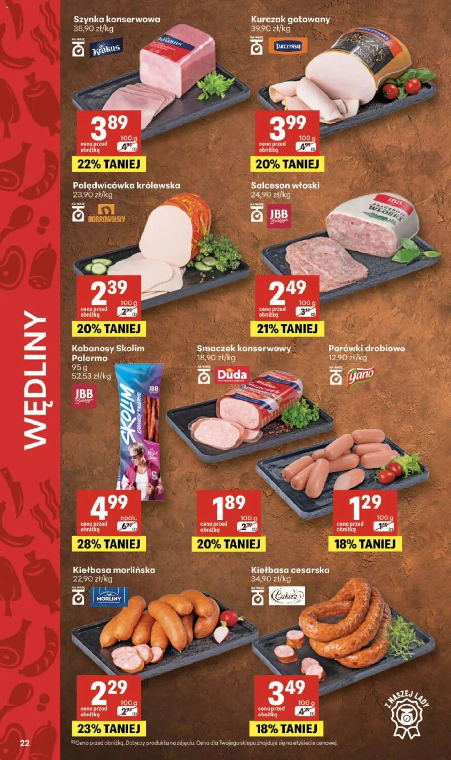 Delikatesy Centrum gazetka - Sklepy Własne od 03.09.2026 | Strona: 22 | Produkty: Kiełbasa, Szynka konserwowa, Salceson, Wędliny