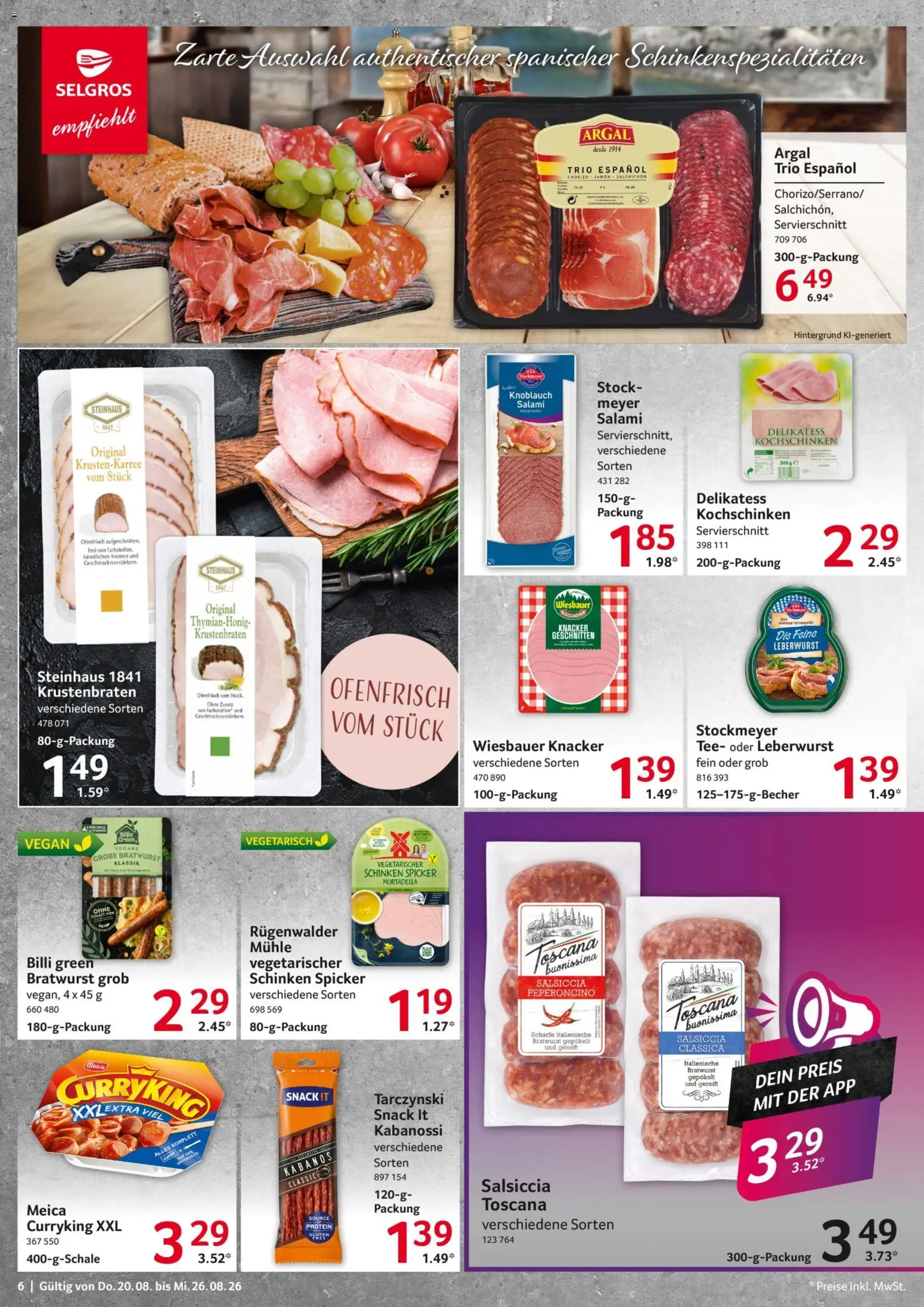 Selgros Prospekt – gültig ab 20.08.2026 | Seite: 6 | Produkte: Mühle, Bratwurst, Salami, Tee