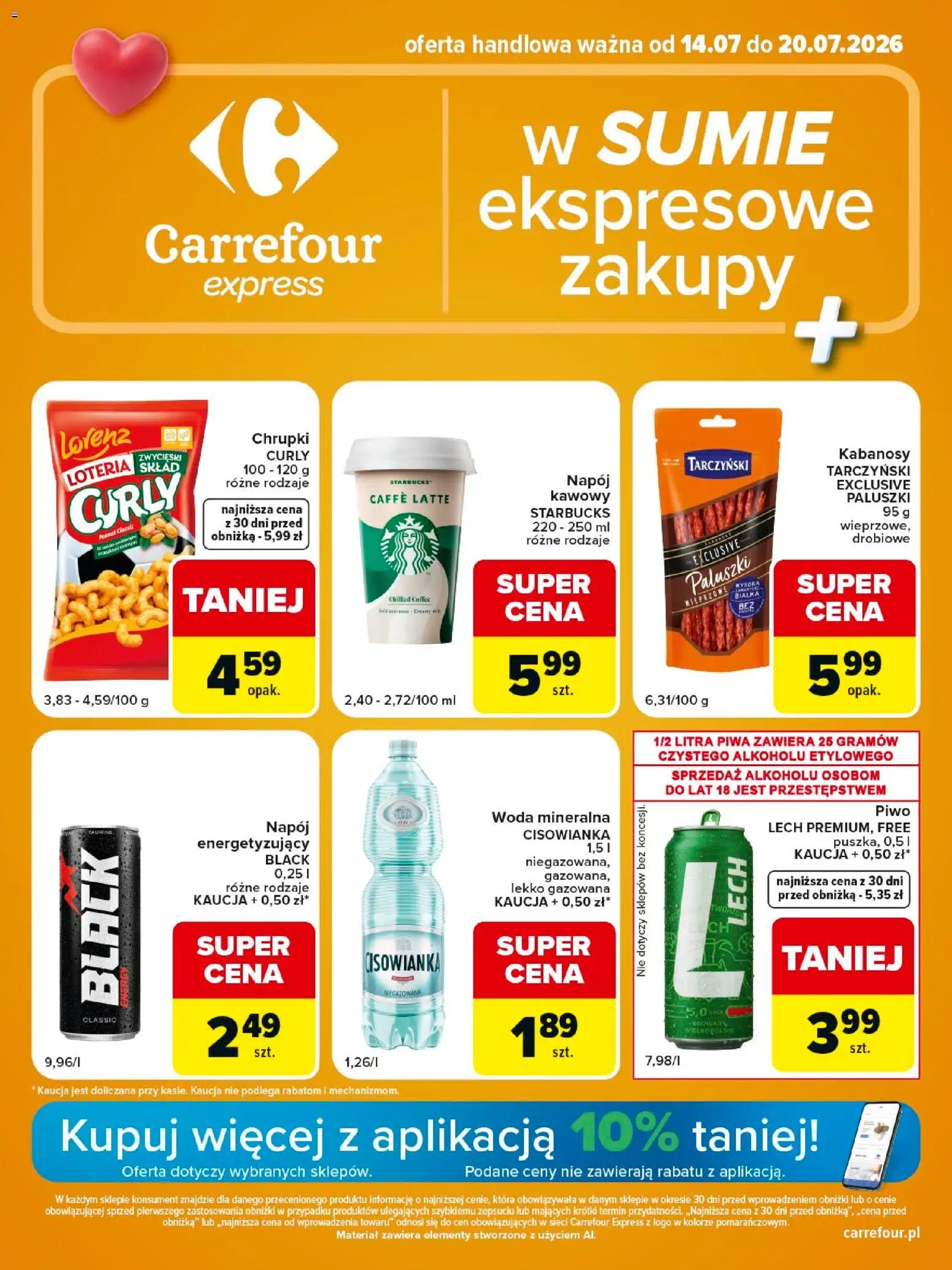 Carrefour gazetka - Express II od 14.07.2026 | Strona: 1 | Produkty: Chrupki, Paluszki, Piwo, Woda
