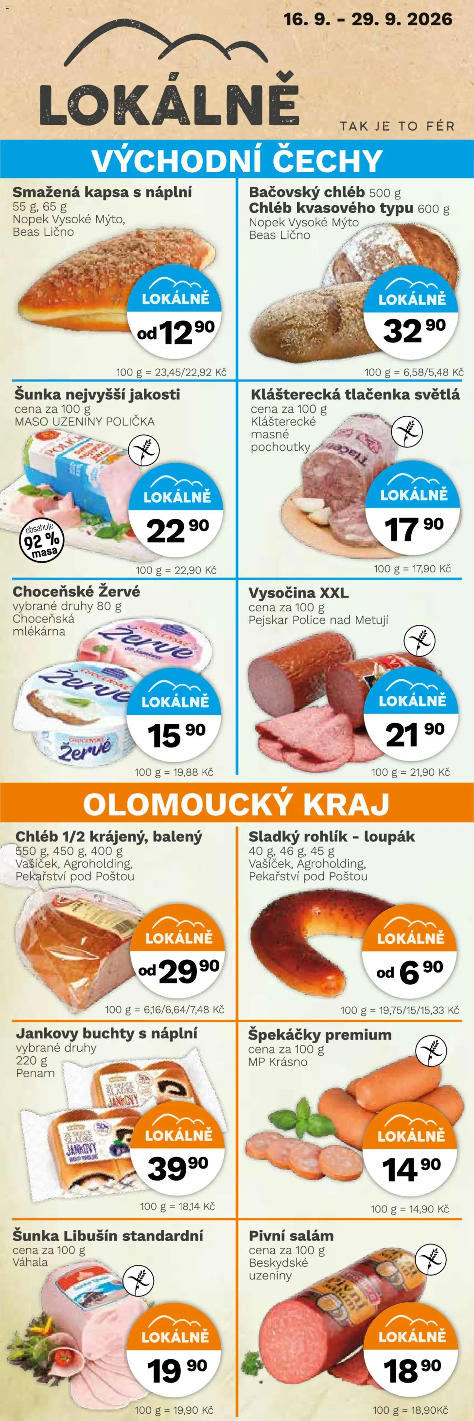 Konzum leták od 16.09.2026 | Strana: 2 | Produkty: Špekáčky, Uzeniny, Vysočina, Police