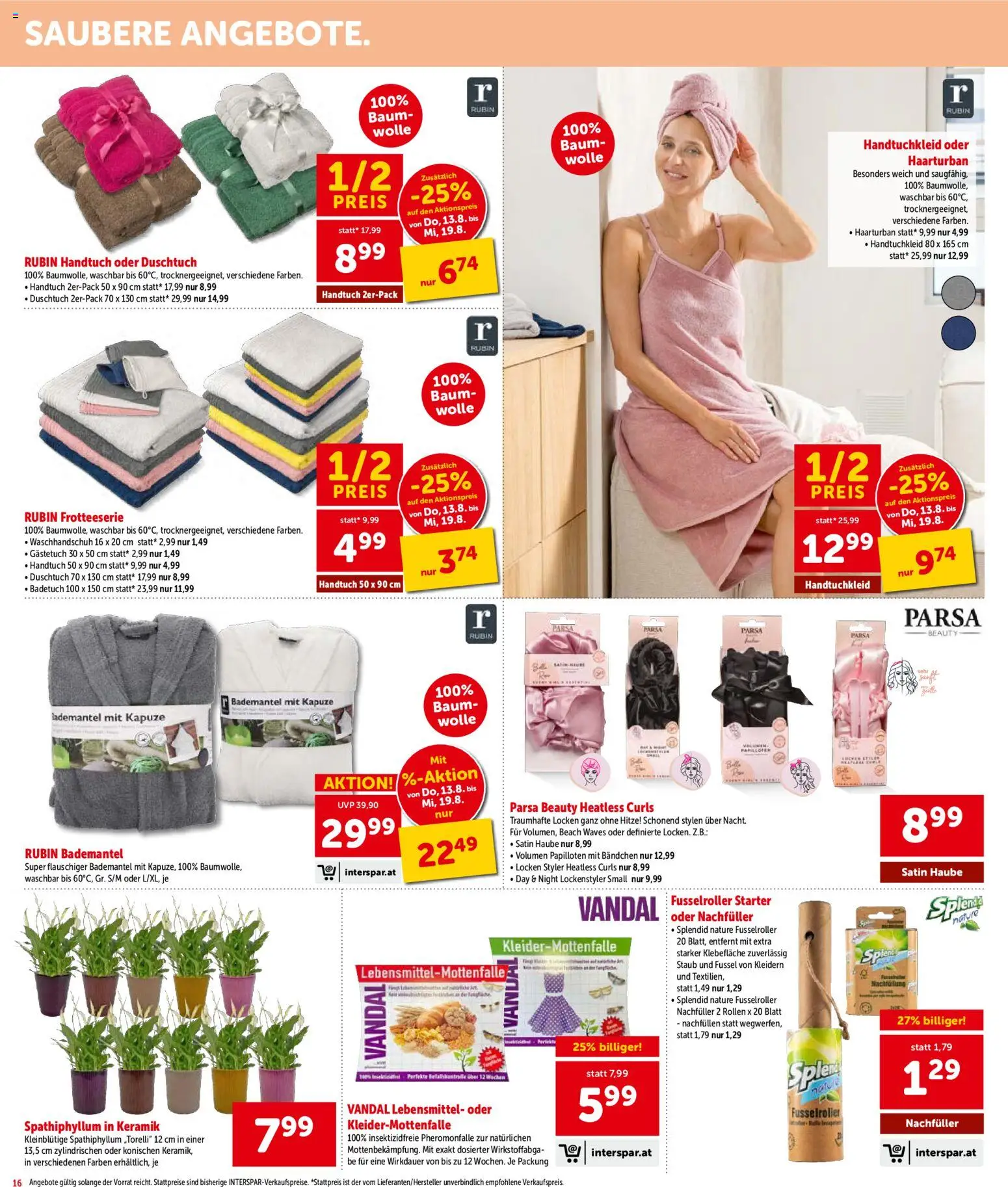 Interspar - Flugblatt gültig ab 13.08.2026 | Seite: 16 | Produkte: Bademantel, Lebensmittel