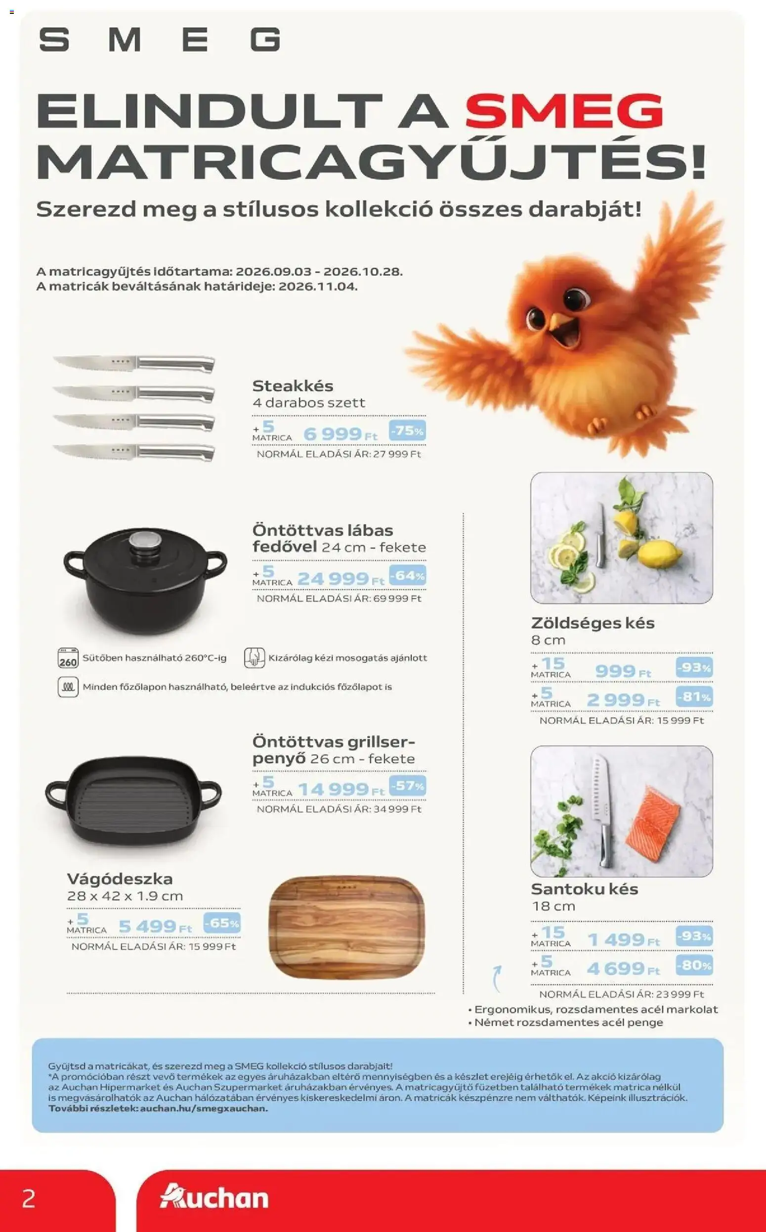 Auchan akciós újság Szolnok - 2026.09.10. -tól/töl > akció, lapozható szórólap 🛍️ | Oldal: 2 | Termékek: Vágódeszka, Grill, Kés