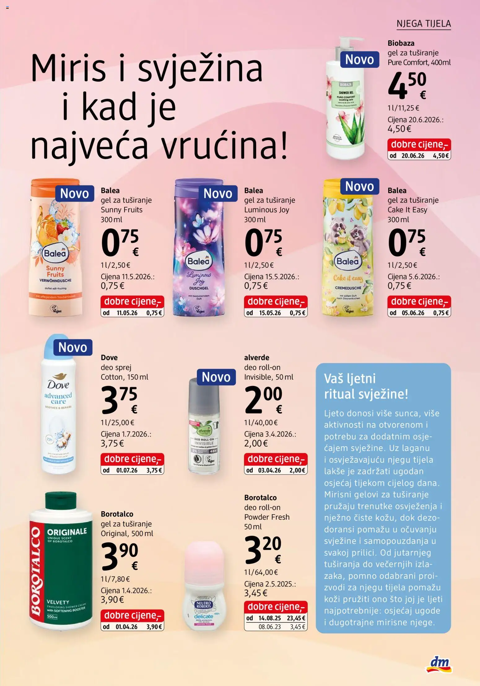 DM katalog | vrijedi od 01.08.2026 | Stranica: 11 | Proizvodi: Miris, Gel za tuširanje, Dove, Borotalco