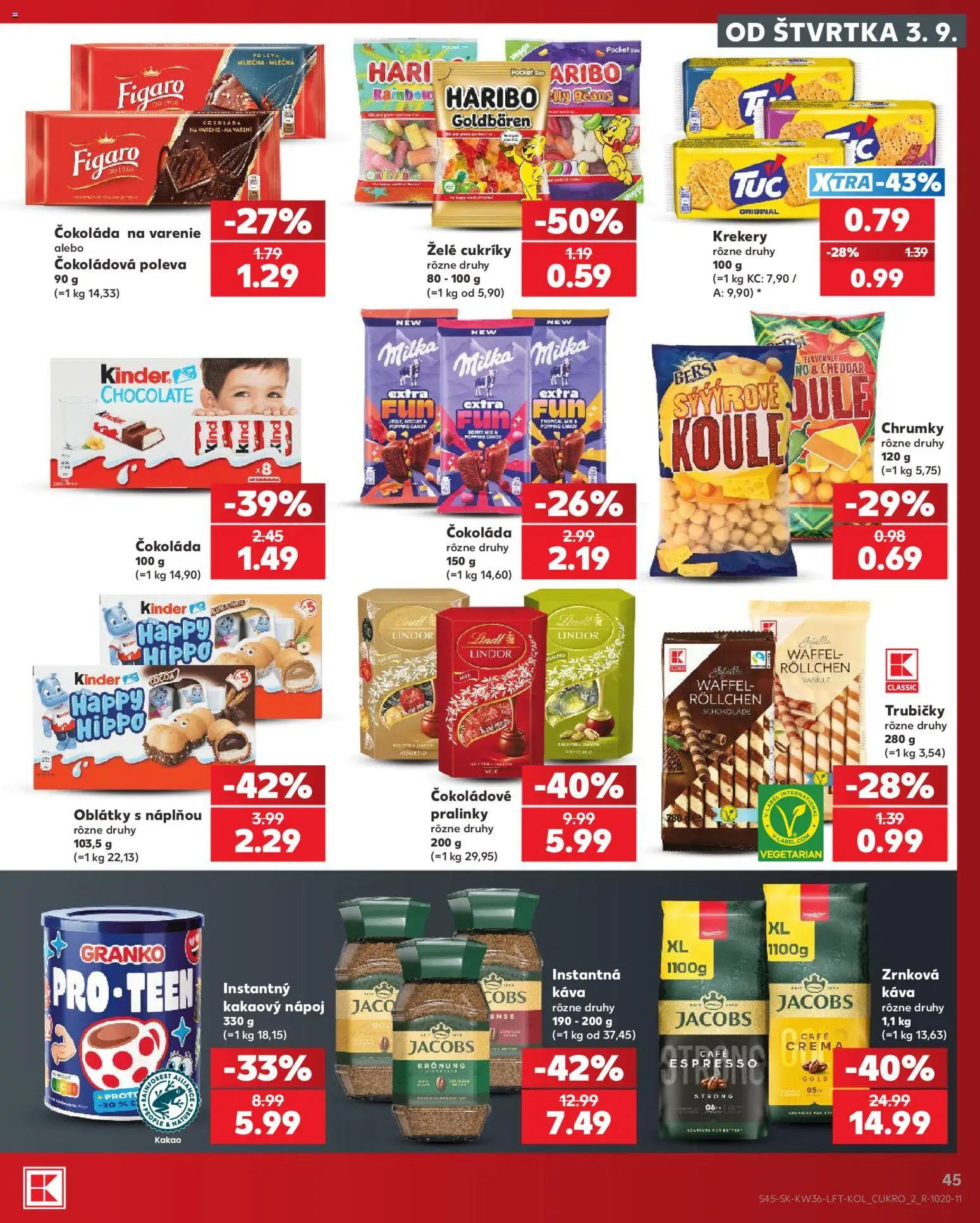 Nové Kaufland akcie – leták je platný od 03.09.2026 | Strana: 45 | Produkty: Káva, Lindor, Cukríky, Trubičky