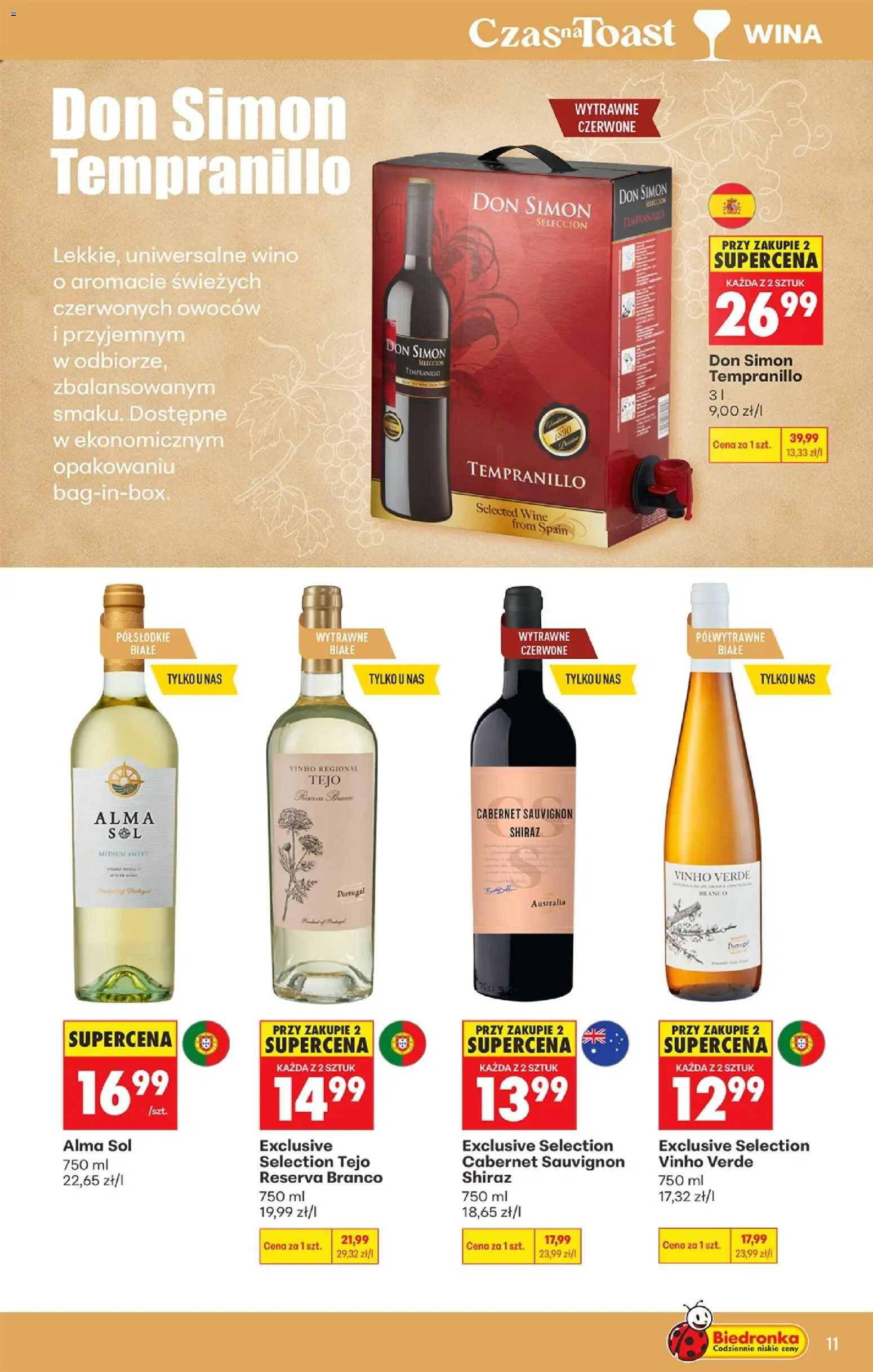Biedronka gazetka - Czas na toast od 10.08.2026 | Strona: 11 | Produkty: Vinho verde, Wino, Sól