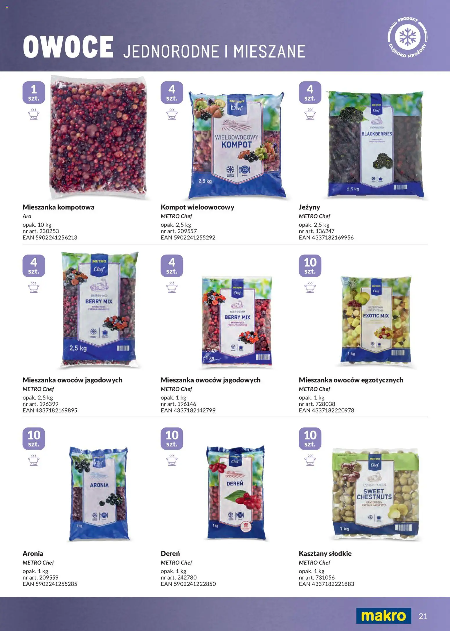 Makro gazetka - Mrożonki od 01.05.2026 | Strona: 21 | Produkty: Jeżyny, Owoce