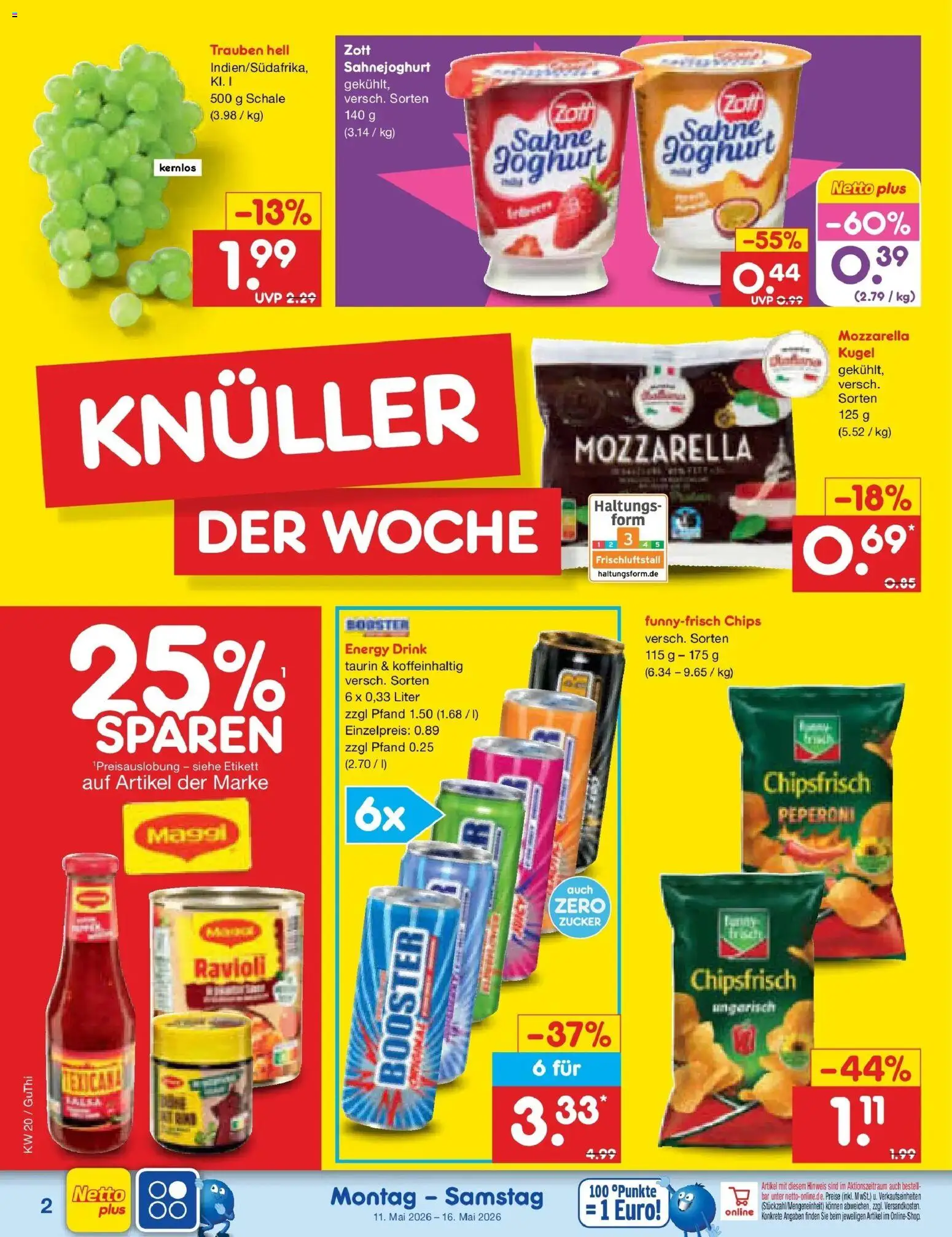 Netto Marken-Discount Prospekt Machern	 – gültig ab 10.05.2026 | Seite: 2 | Produkte: Energy, Trauben, Mozzarella, Zucker