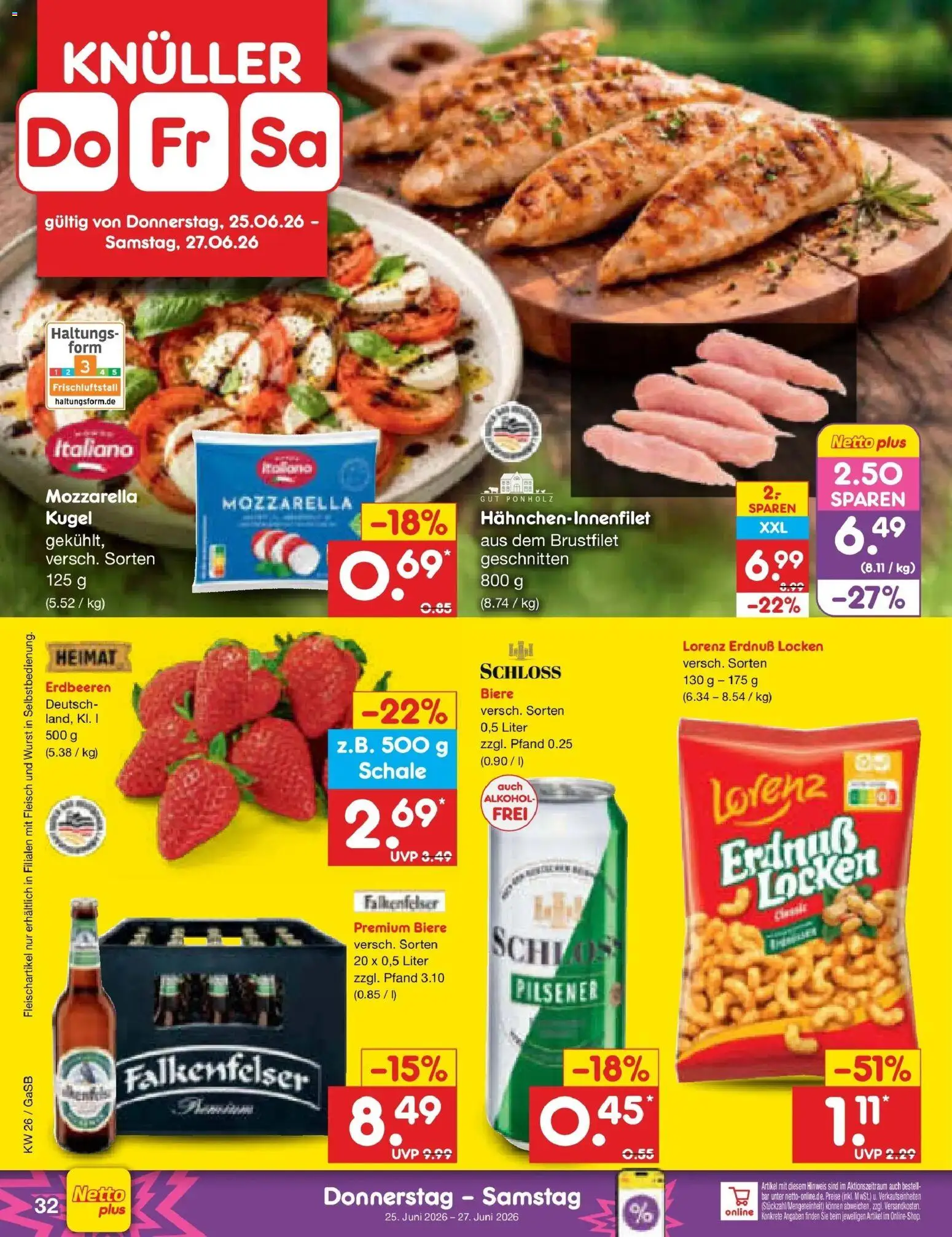 Netto Marken-Discount Prospekt Bremen-Lesum – gültig ab 22.06.2026 | Seite: 44 | Produkte: Mozzarella, Wurst, Erdbeeren, Fleisch