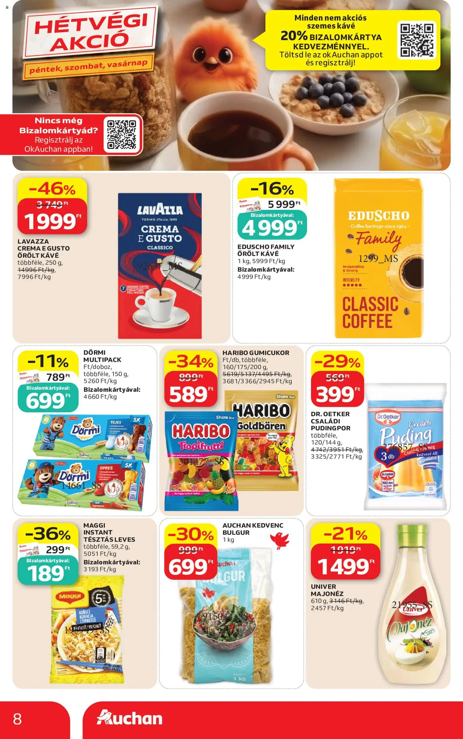 Auchan akciós ujság - amely érvényes a következő dátumtól: 2026.07.02. | Oldal: 8 | Termékek: Puding, Kávé, Őrölt kávé, Majonéz