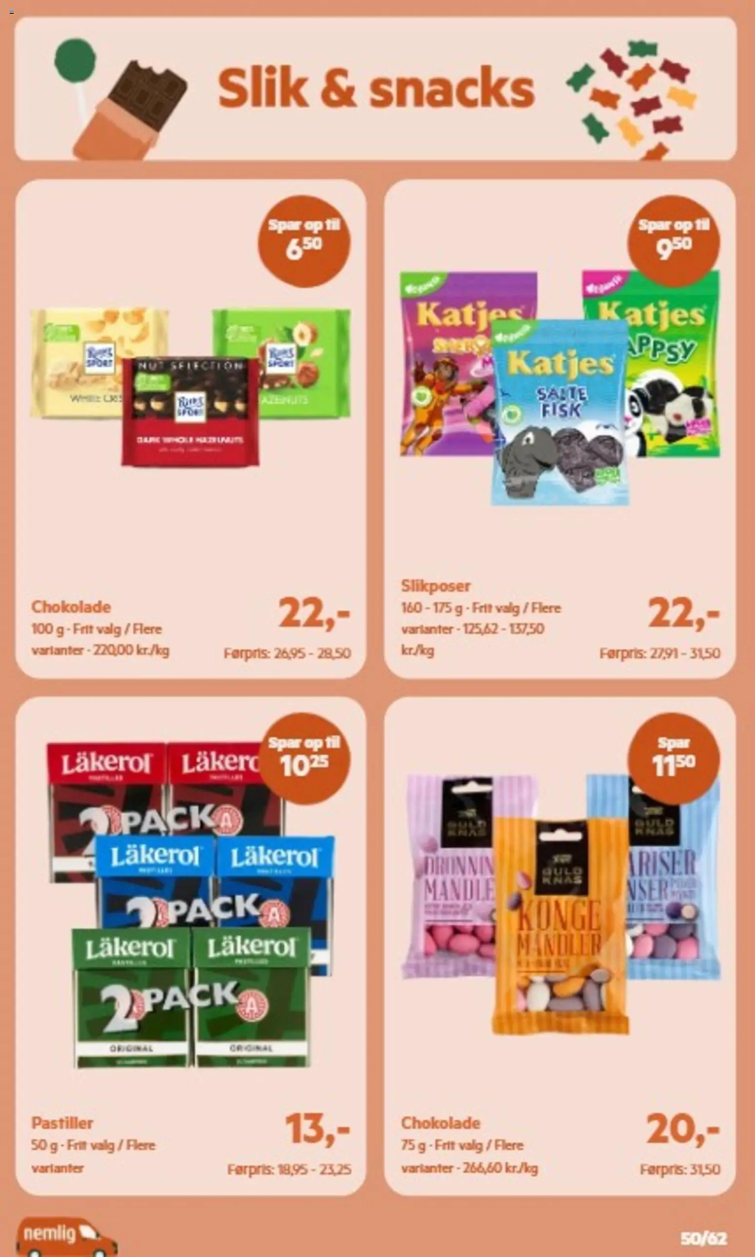 Nemlig tilbudsavis – gyldig fra 30/09/2026 | Side: 50 | Produkter: Chokolade, Fisk, Slik, Mandler