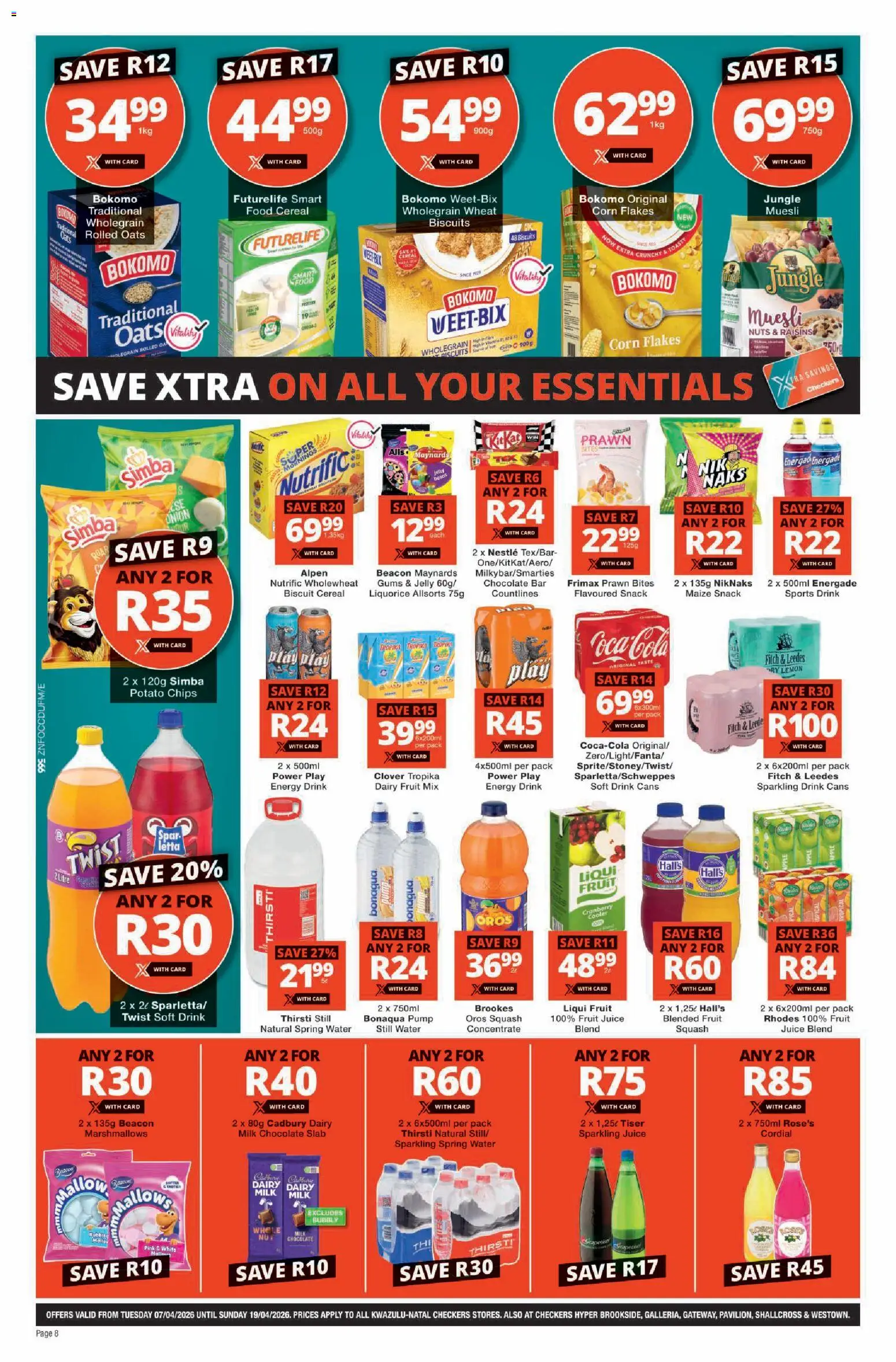 New Checkers catalogue – valid from 07.04.2026 | Page: 8 | Products: Biscuits, Nuts, Flakes, Raisins