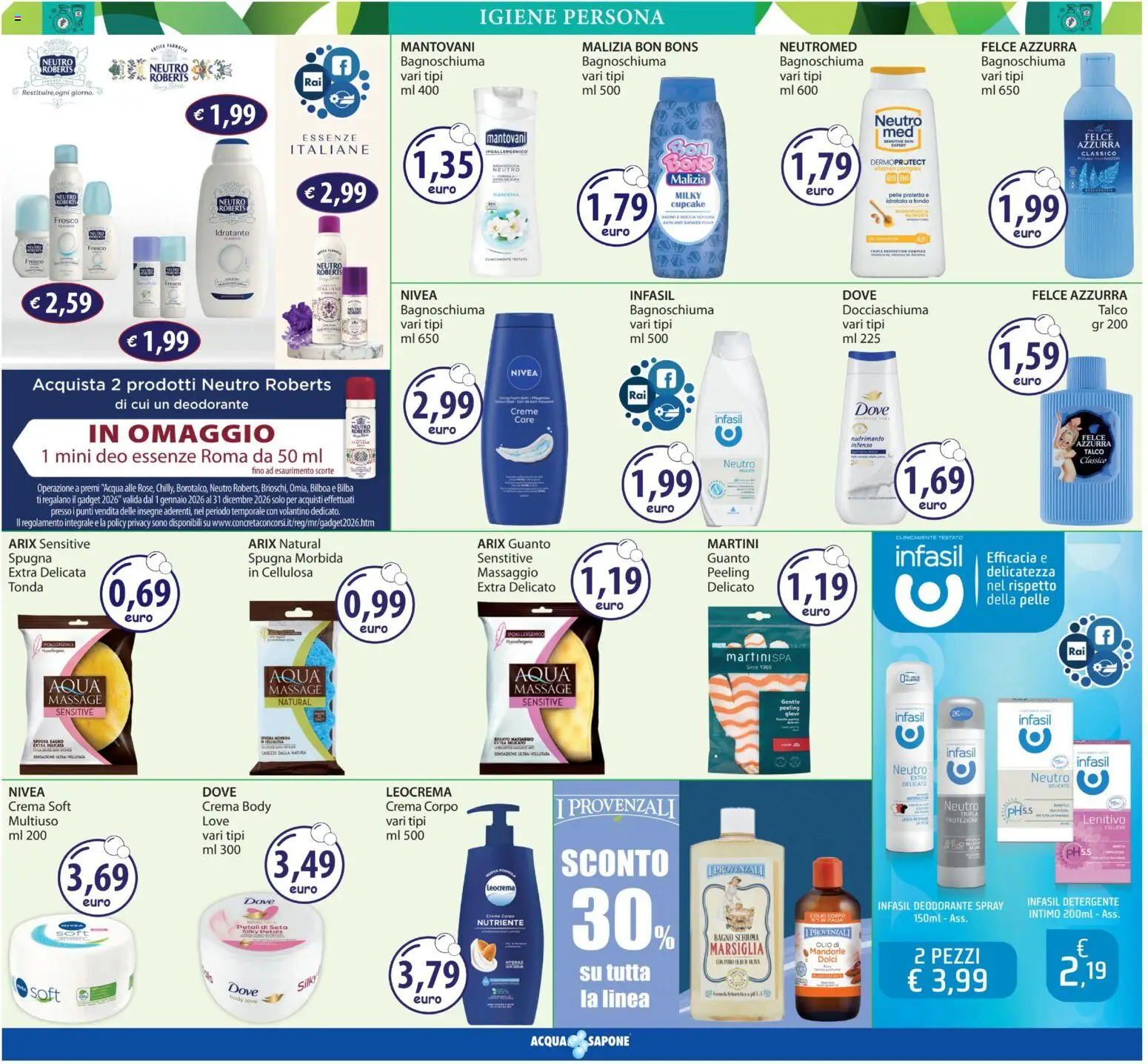 Volantino Acqua e Sapone del 24/09/2026 | Pagina: 6 | Prodotti: Spugna, Deodorante, Talco, Bagno