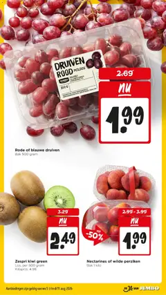 Nectarines of wilde perziken, Nectarines of wilde perziken, bak 1 kilo - Voorbeeld van een folder van Jumbo, geldig van 05-08-2026 | Pagina: 3 | Producten: Nectarines, Kiwi, Druiven, Perziken