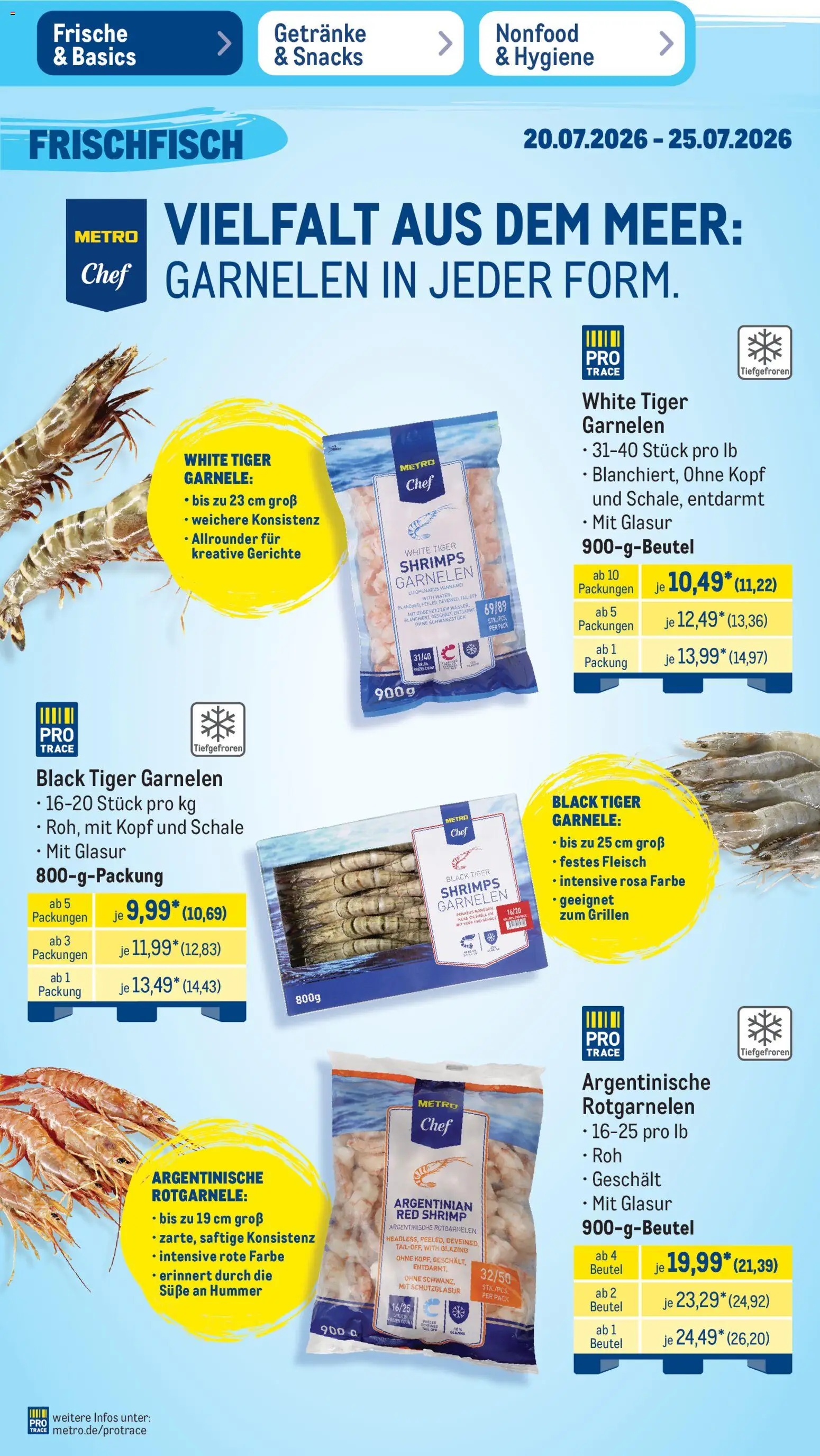 Metro Prospekt – gültig ab 20.07.2026 | Seite: 6 | Produkte: Garnelen, Gerichte, Tiger garnelen, Fleisch