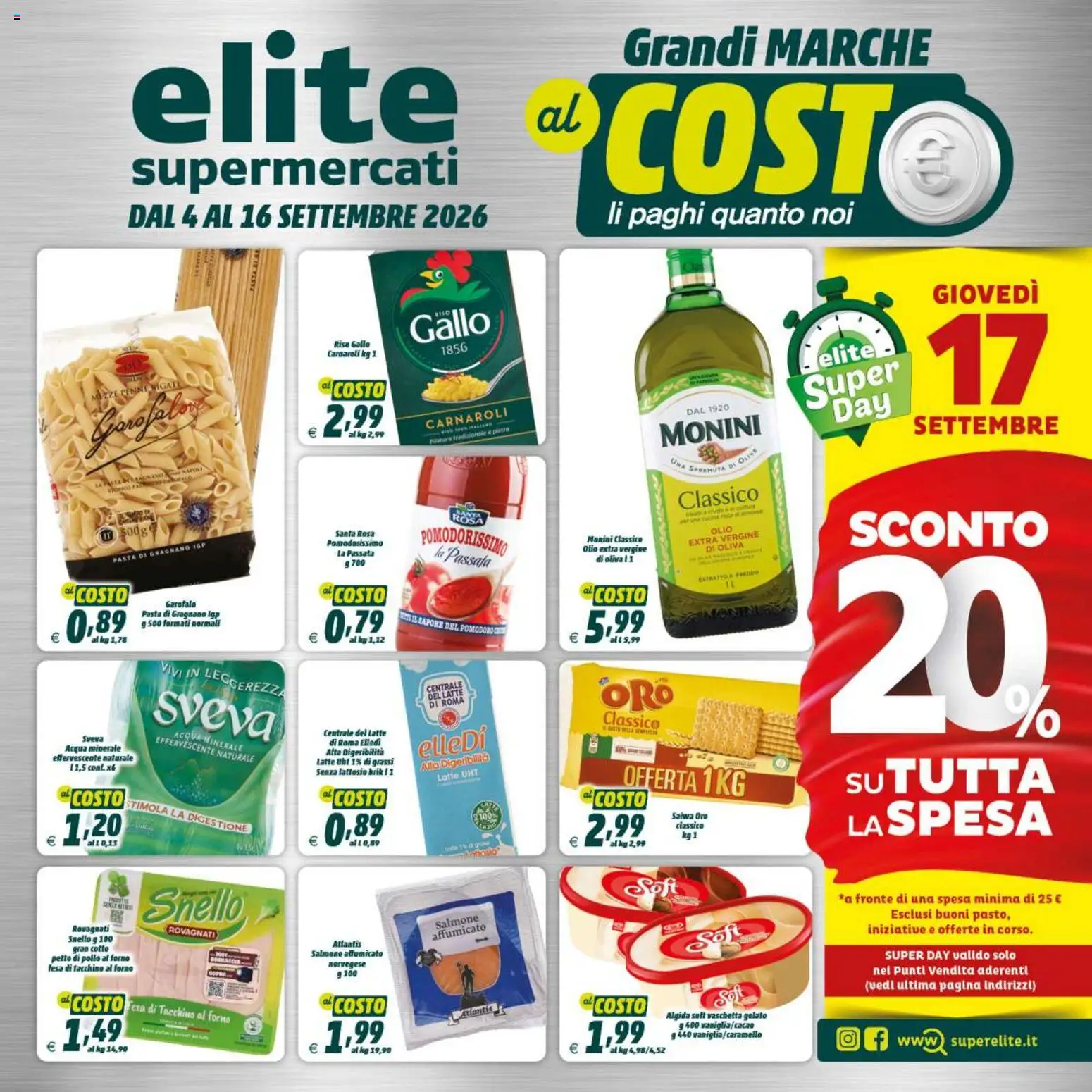 Volantino Elite Supermercati del 04/09/2026 | Pagina: 1 | Prodotti: Pollo, Salmone, Acqua, Senza lattosio