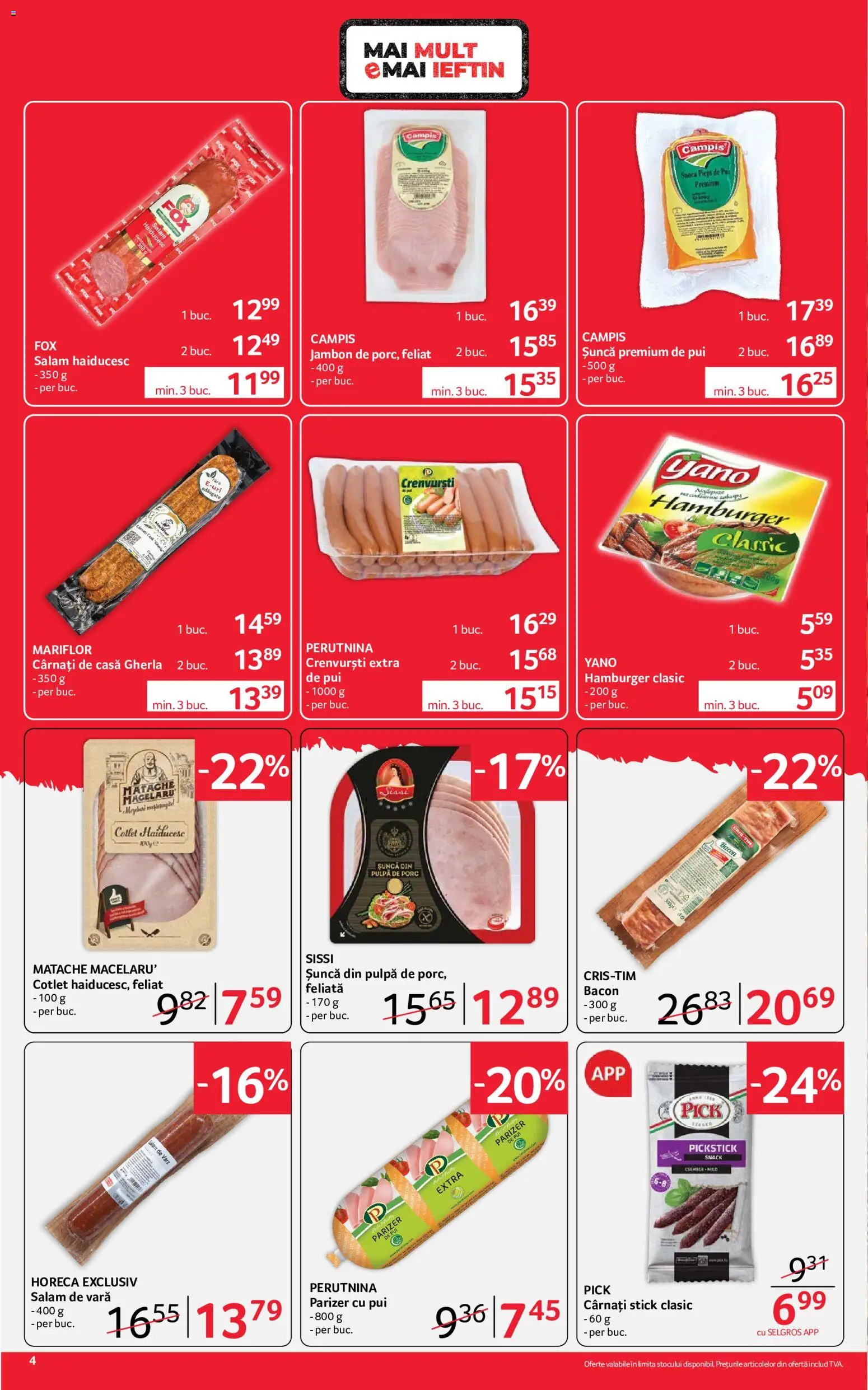 Noul catalog Selgros – valabil de la 21.08.2026 | Pagină: 4 | Produse: Campis, Șuncă, Parizer, Cârnați