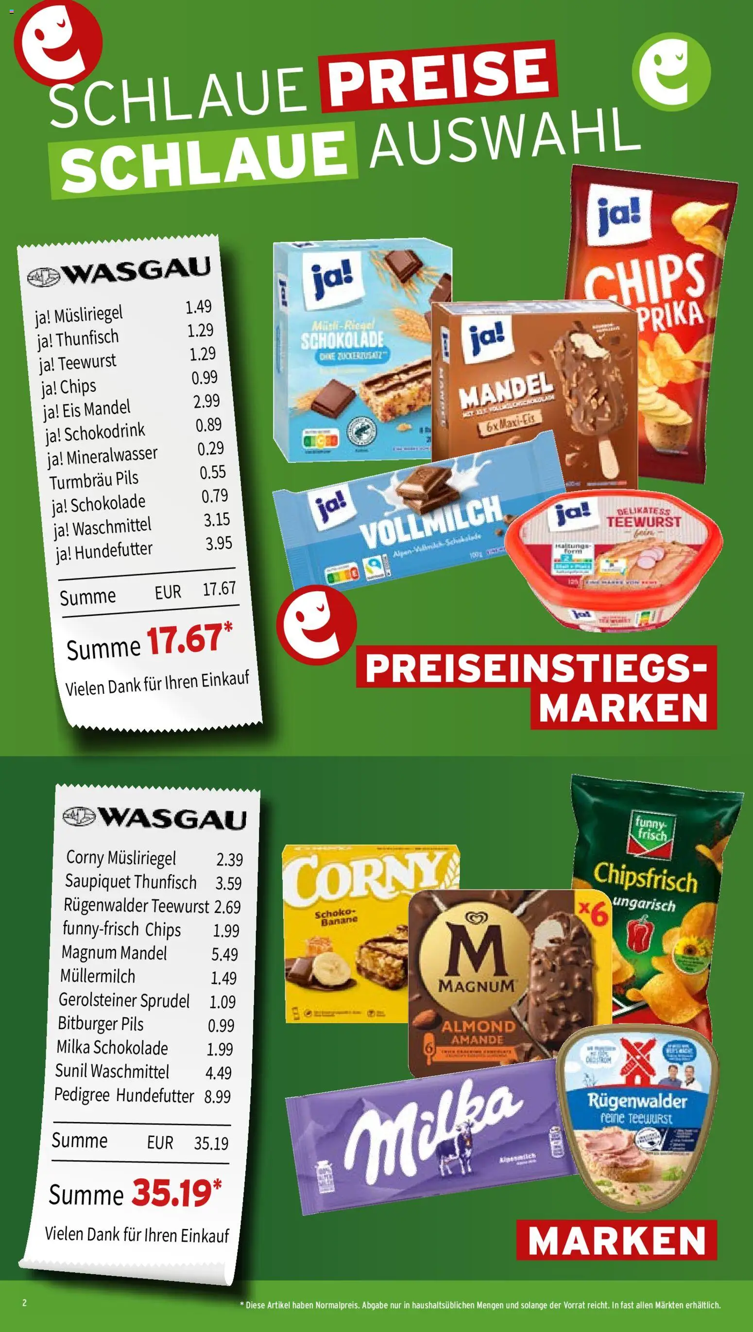 Wasgau Prospekt – gültig ab 14.09.2026 | Seite: 2 | Produkte: Thunfisch, Müllermilch, Chips, Eis
