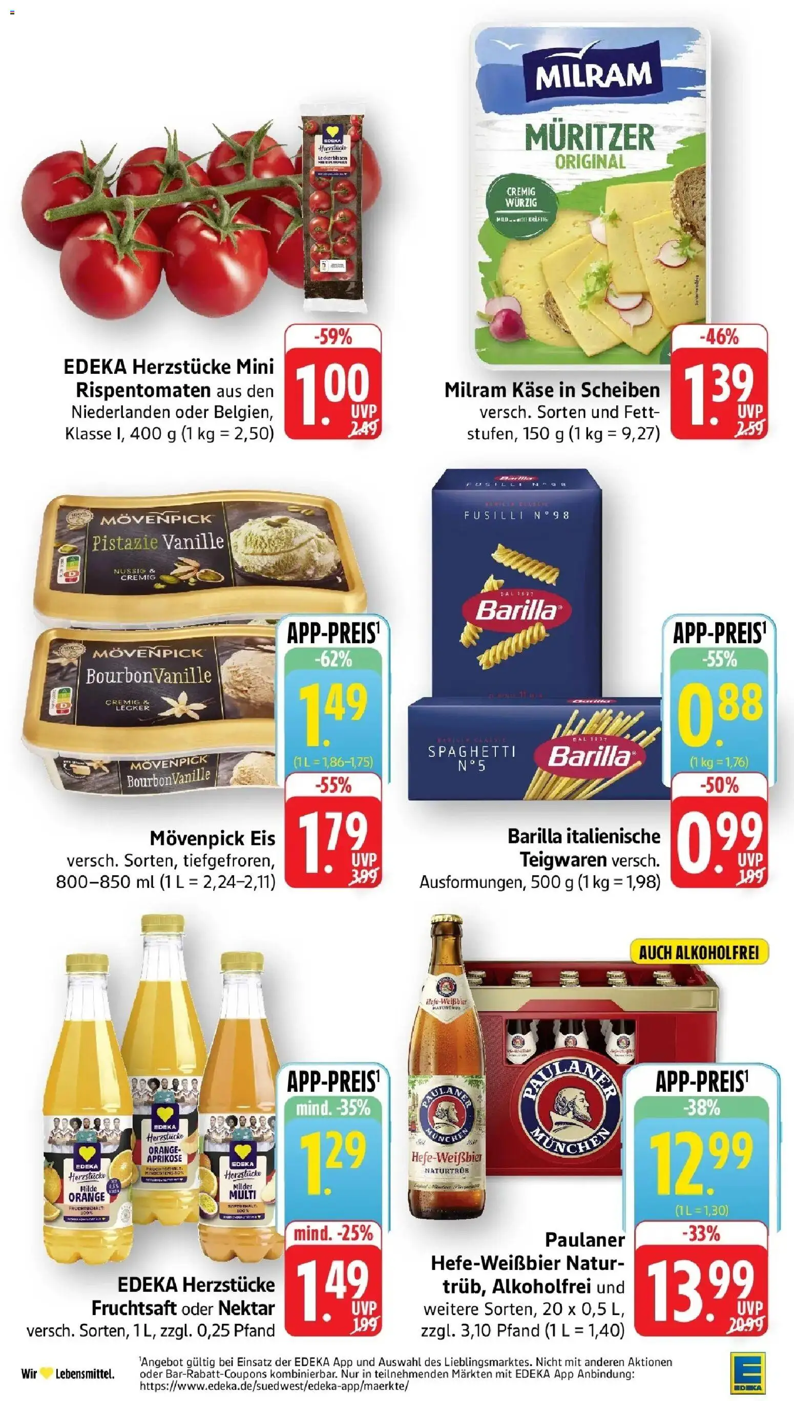 Edeka prospekt Weinstadt-Großheppach – gültig ab 22.06.2026 | Seite: 2 | Produkte: Käse, Barilla, Movenpick eis, Milram