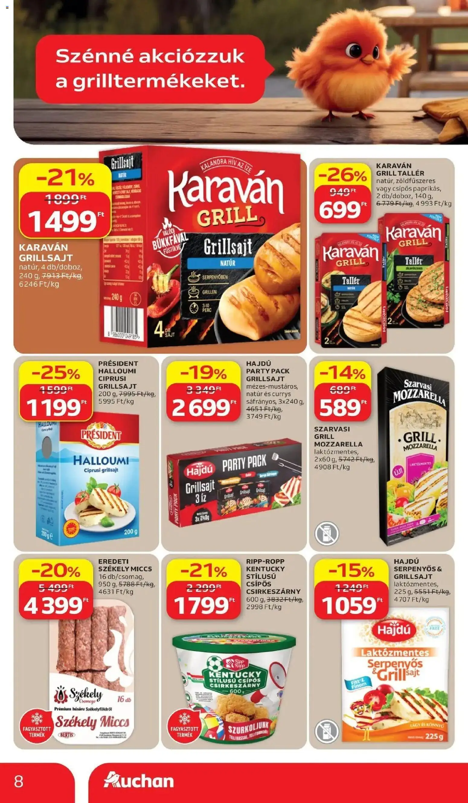 Auchan akciós ujság - amely érvényes a következő dátumtól: 11.06.2026 | Oldal: 8 | Termékek: Mozzarella, Grill, Grillsajt