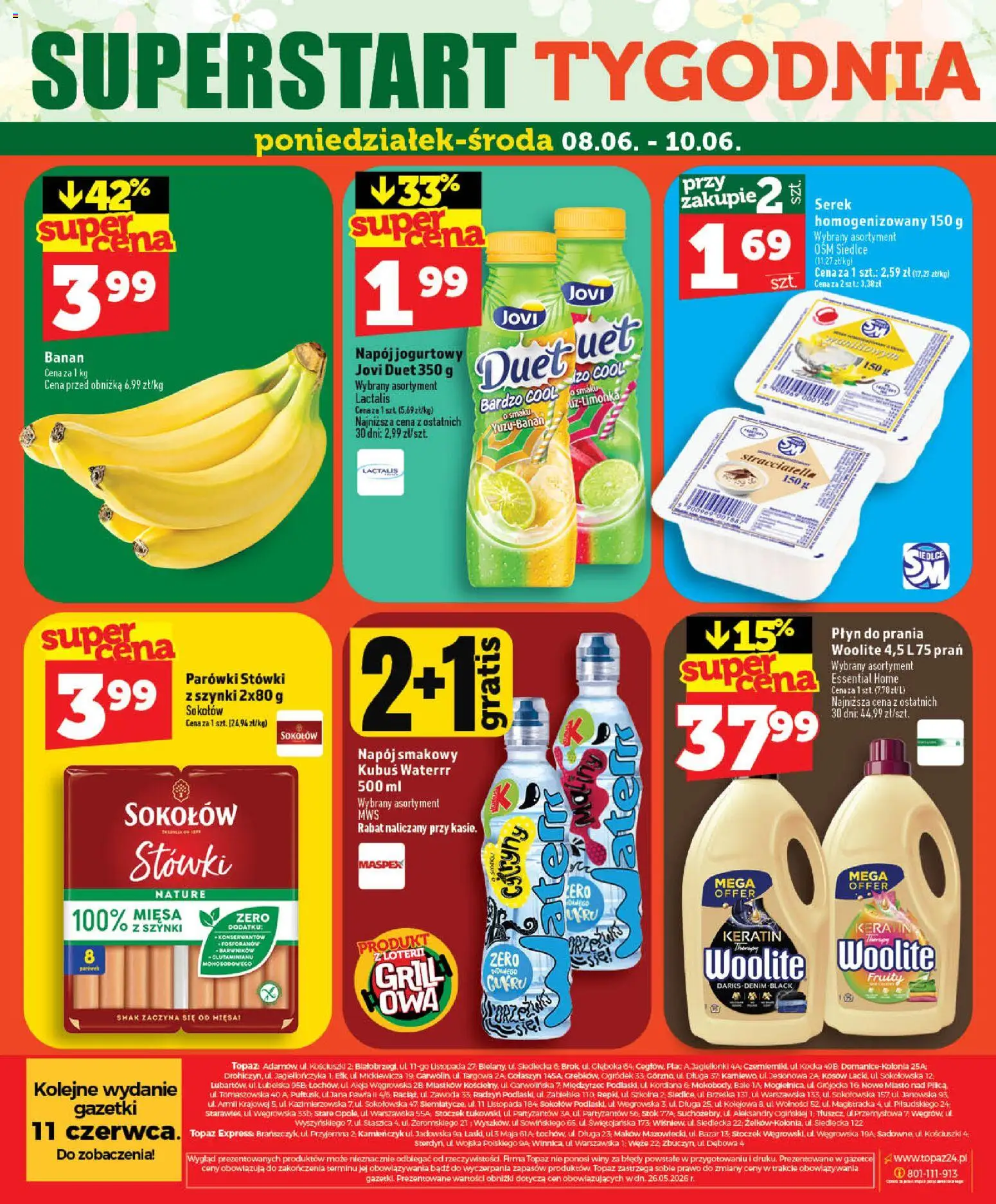 Topaz gazetka od 03.06.2026 | Strona: 80 | Produkty: Serek, Grill, Parówki, Banan