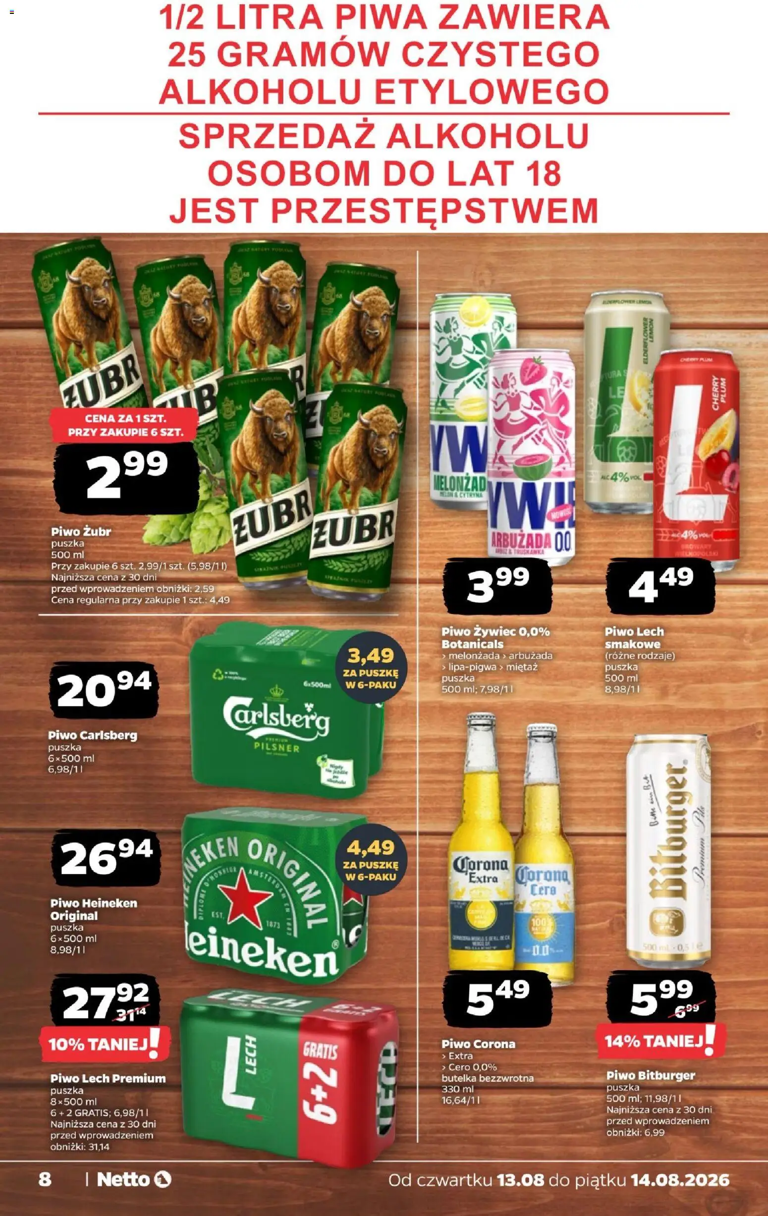 Netto gazetka od czwartku od 12.08.2026 | Strona: 8 | Produkty: Cytryna, Lech, PC, Żubr puszka
