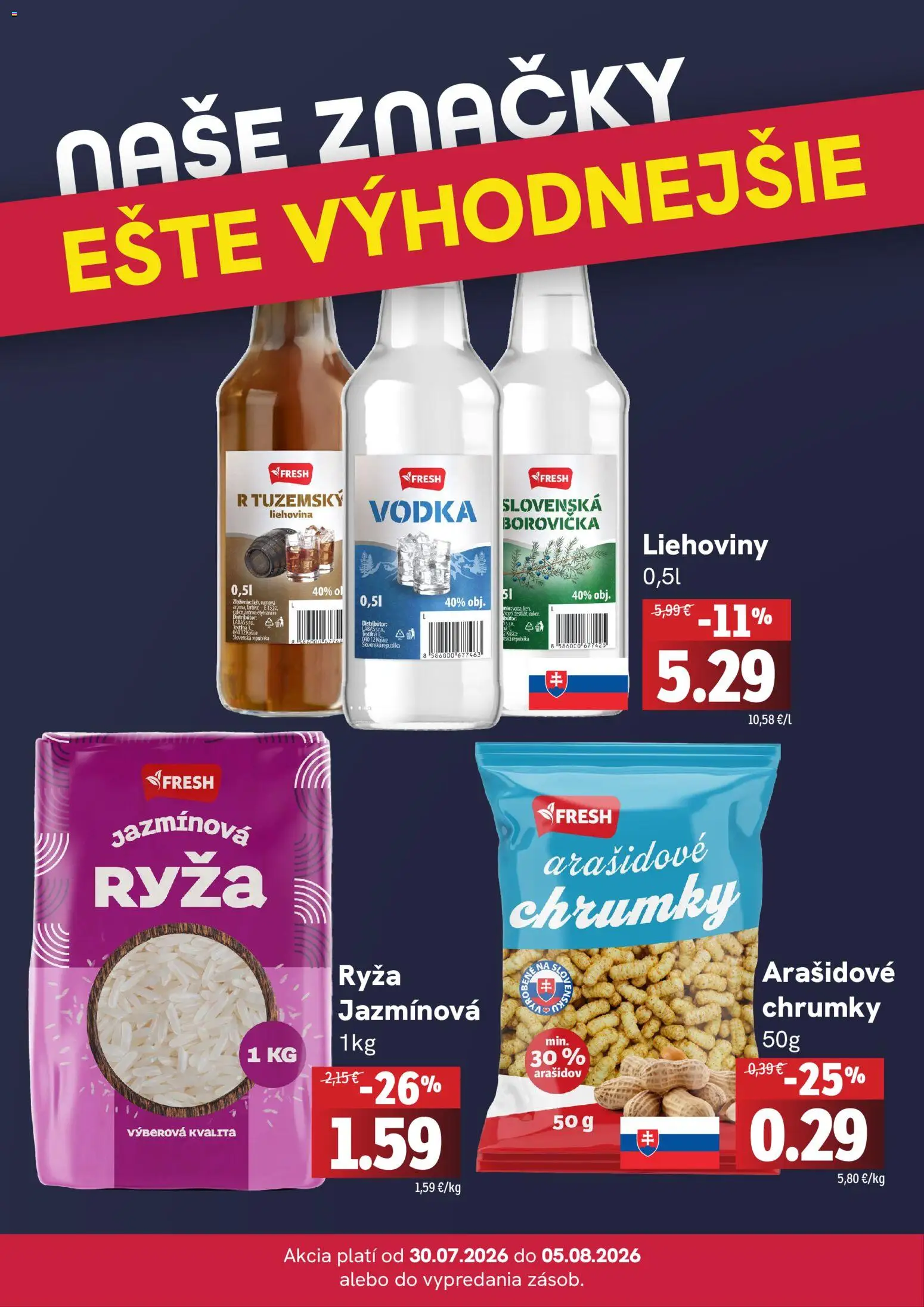 Nové Fresh akcie – leták je platný od 30.07.2026 | Strana: 4 | Produkty: Ryža, Borovička, Vodka