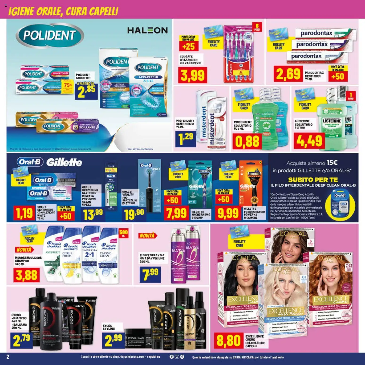 Volantino RisparmioCasa del 27/06/2026 | Pagina: 2 | Prodotti: Shampoo, Balsamo, Colorazione capelli, Spazzolino elettrico