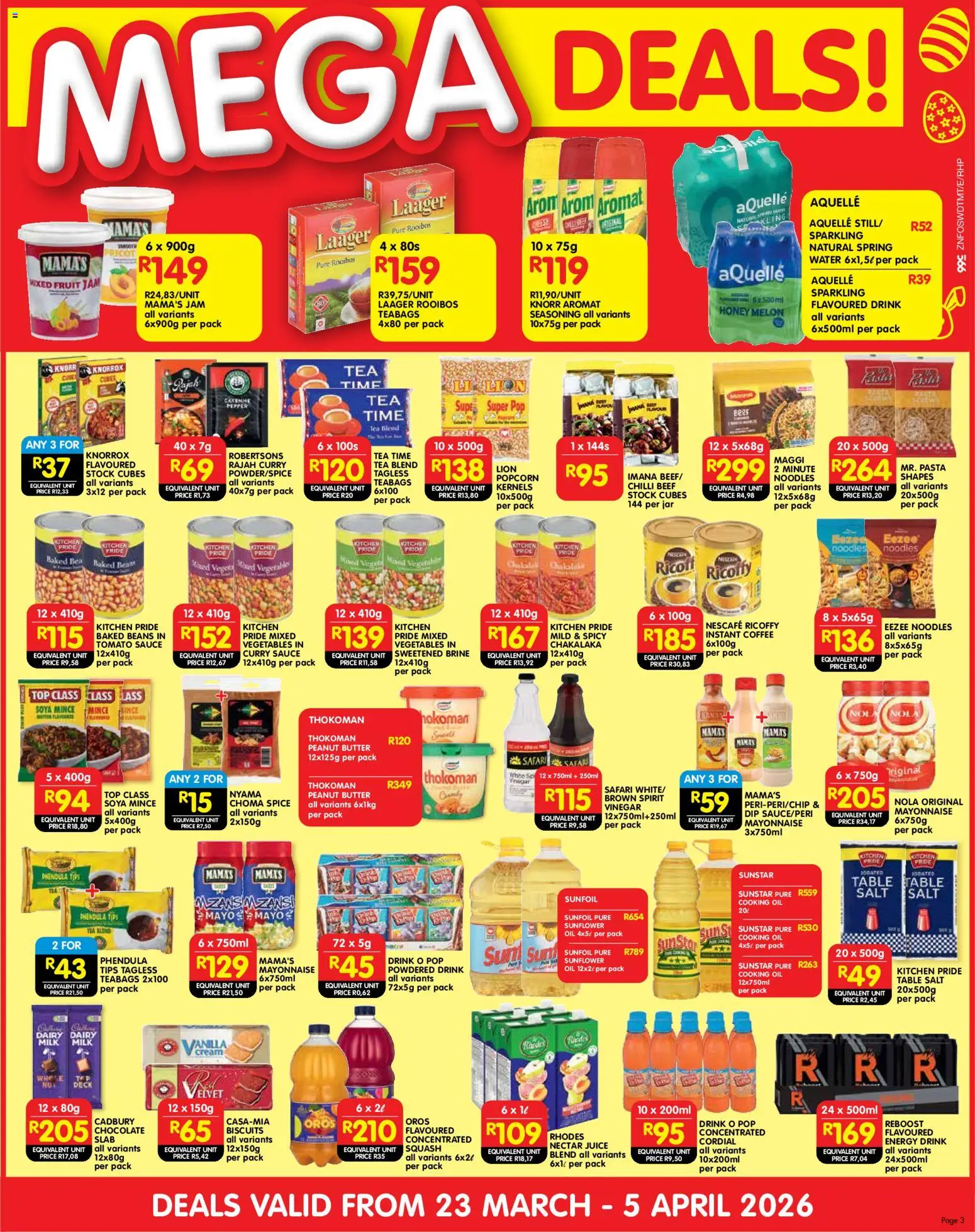 New Shoprite catalogue – valid from 23.03.2026 | Page: 3 | Products: Table, Seasoning, Peanut butter, Vegetables