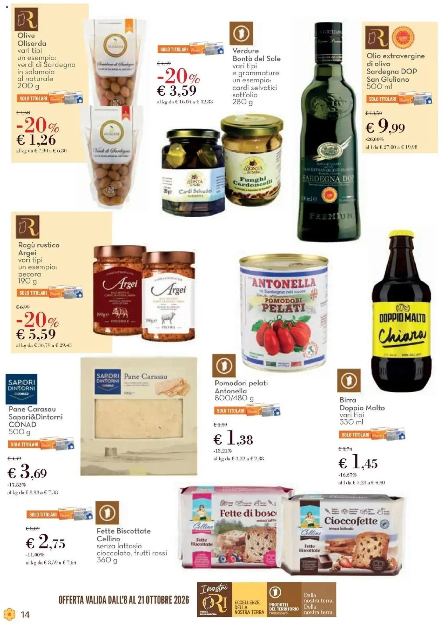 Anteprima volantino Conad dal 08/10/2026 prossima settimana | Pagina: 14 | Prodotti: Pane, Birra, Olio extravergine di oliva, Pomodori