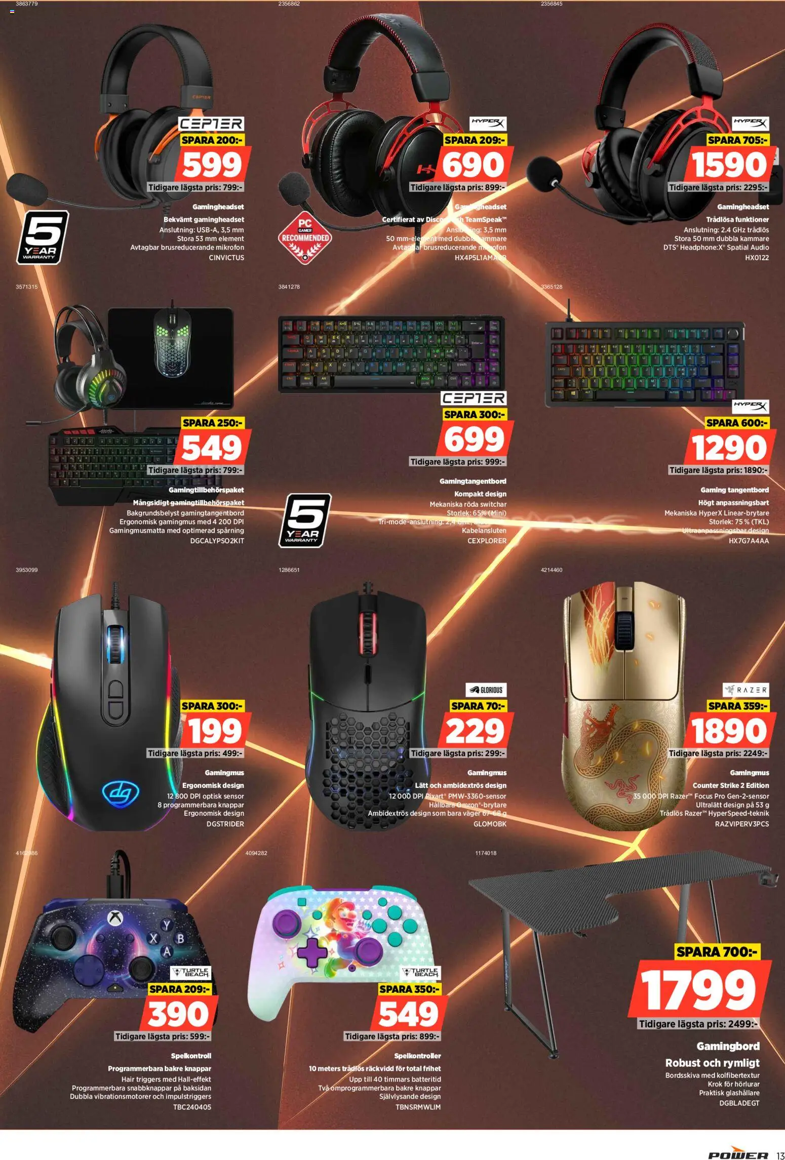 Power reklamblad aktuell från 09.03.2026 | Sida: 13 | Produkter: Audio, Hörlurar, Mikrofon, Gamingbord